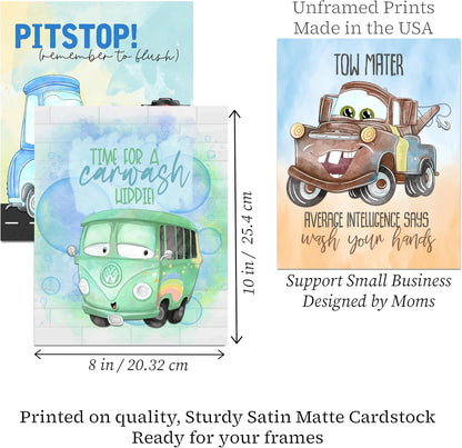 Colorful Cars Movie Themed Bathroom Wall Art Print Decor, Bath Reminders