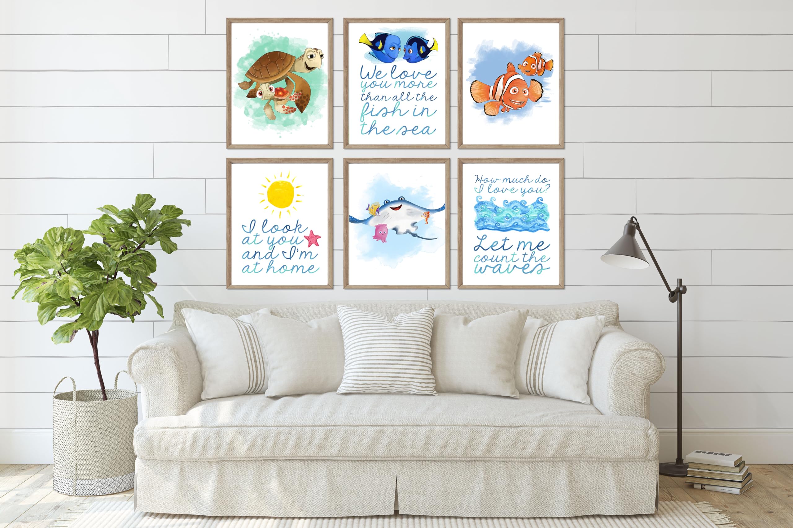 Funny Fish Ocean Wall Art Prints - Set of 6, 8x10 Under The Sea Room Decor