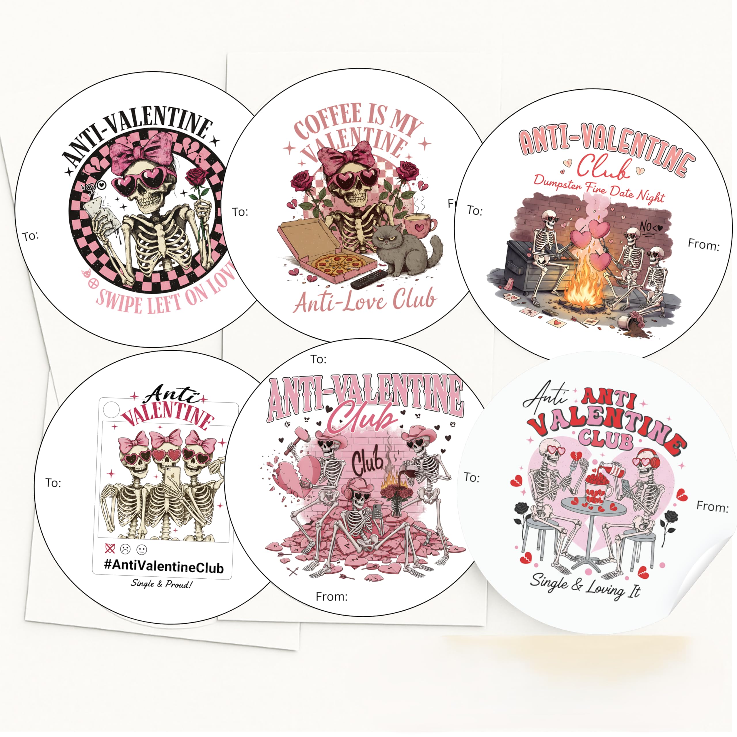 Funny Anti Love Skeleton Themed Valentines Day Gift Tag Sticker Labels for Presents Pull Stick Labels (24 included) Self Adhesive