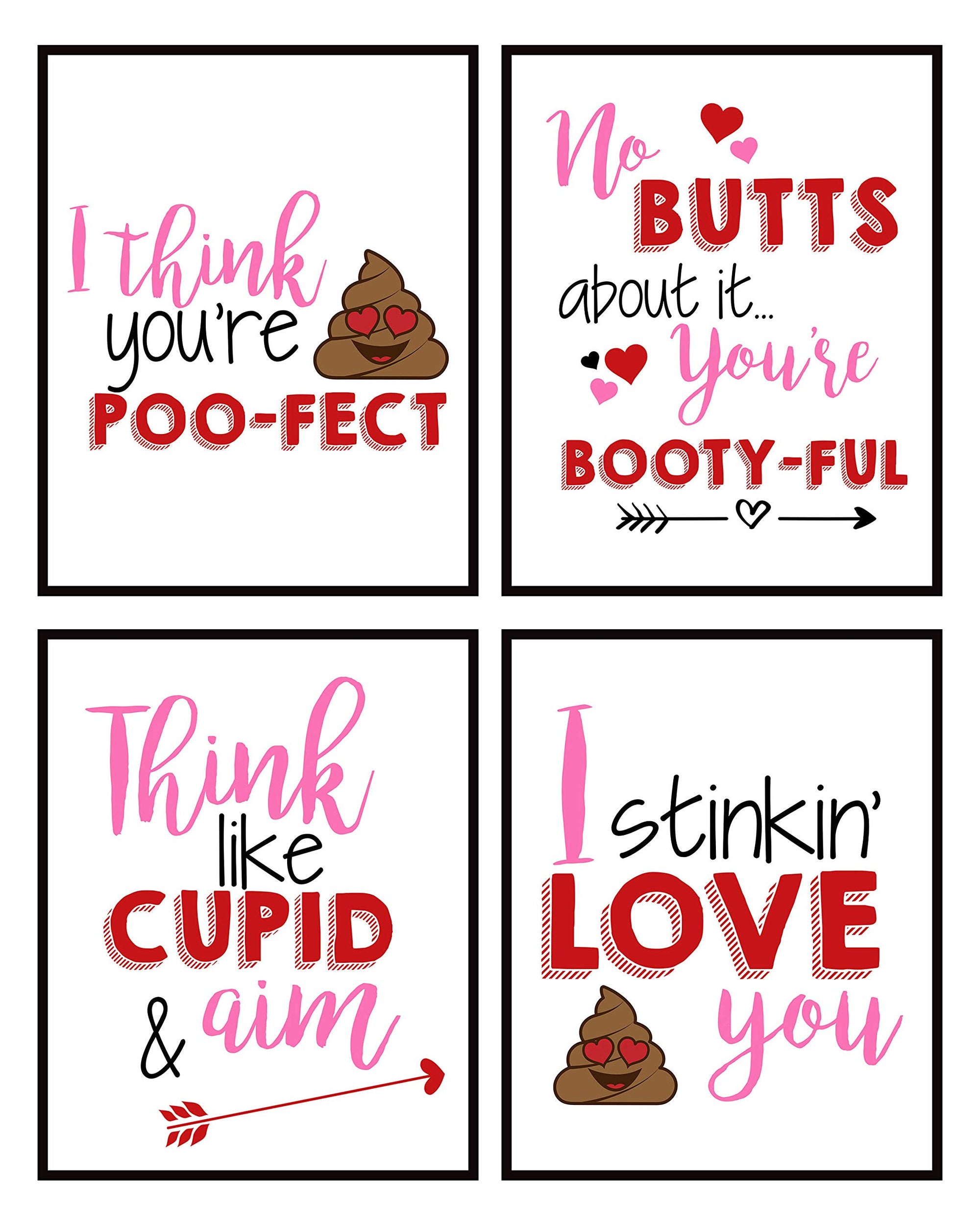 Funny Valentine bathroom wall art prints set of 4 in 8x10 cheeky bath decor