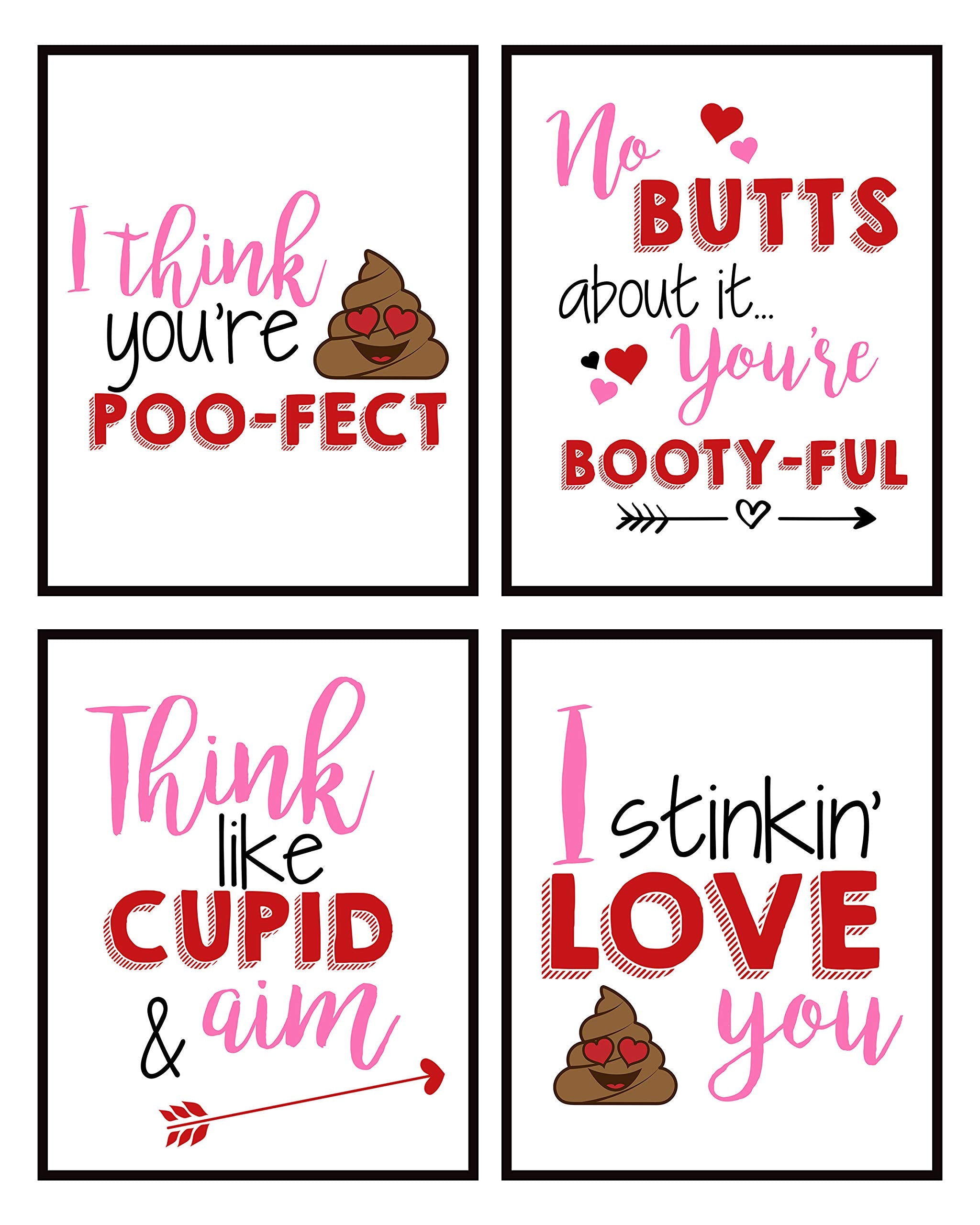 Funny Valentine bathroom wall art prints set of 4 in 8x10 cheeky bath decor