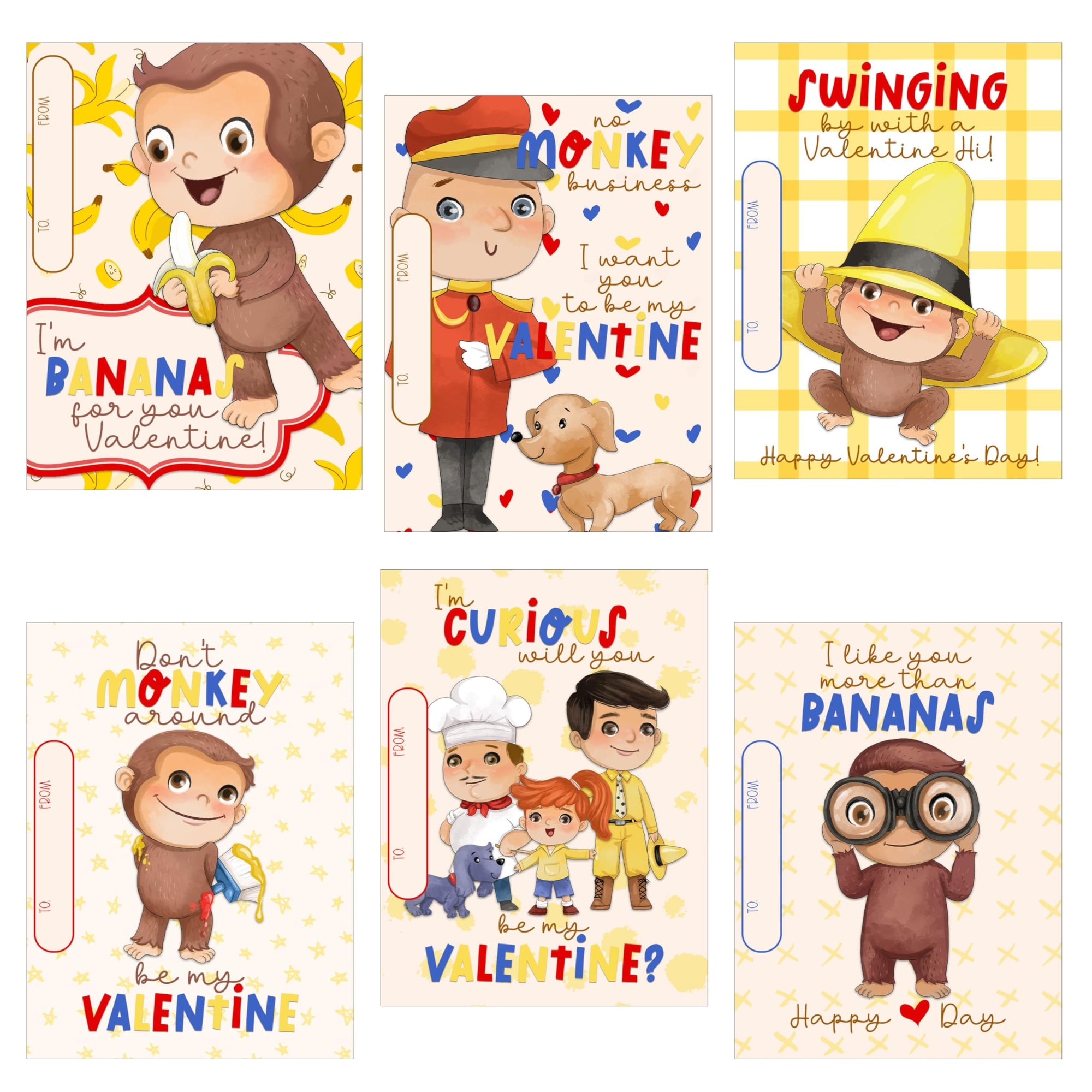Cute Monkey Valentine Day Classroom Sharing Cards (Set of 24) Valentine's Party Exchange - I'm Bananas for You