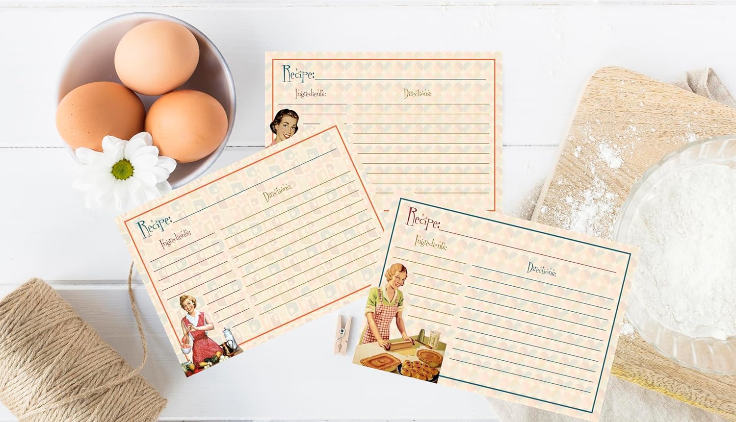 Retro Housewife 4x6 Vintage Design Recipe Card Gift Set (Set of 24)