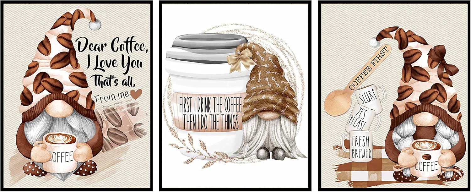 Coffee Gnome Themed Wall Art Print Decor