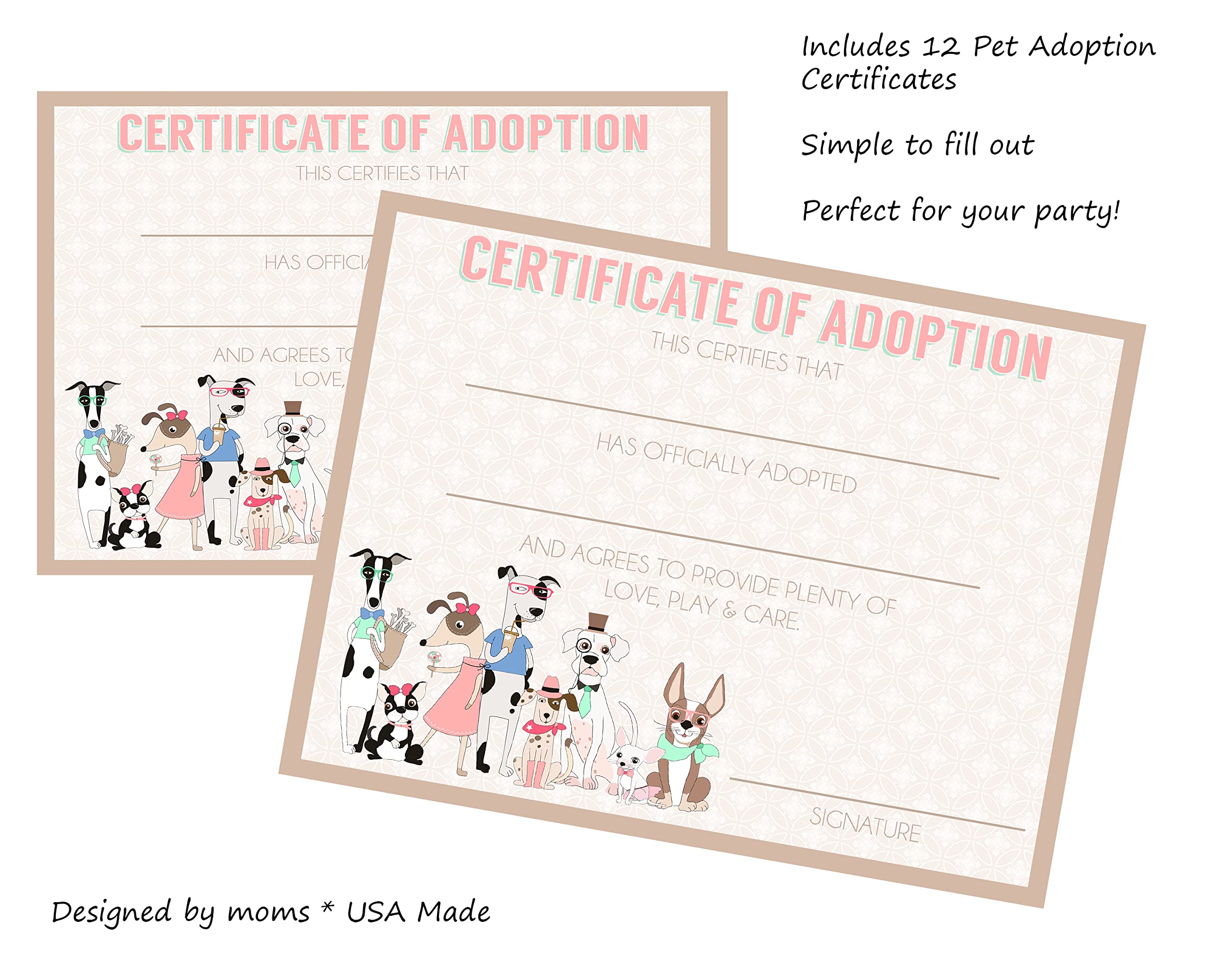 Puppy Adoption Certificates - Set of 12 Dog Party Supply for Kids Birthday