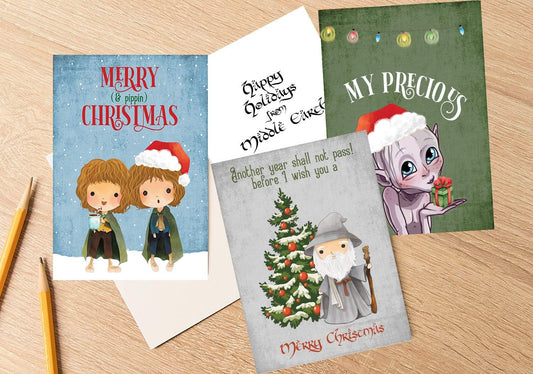 Silly Goose Gifts Merry (And Pippin) Christmas Holiday Themed Season Greeting Card (Set of 6) with Envelopes - LOTR Book Movie Quotes