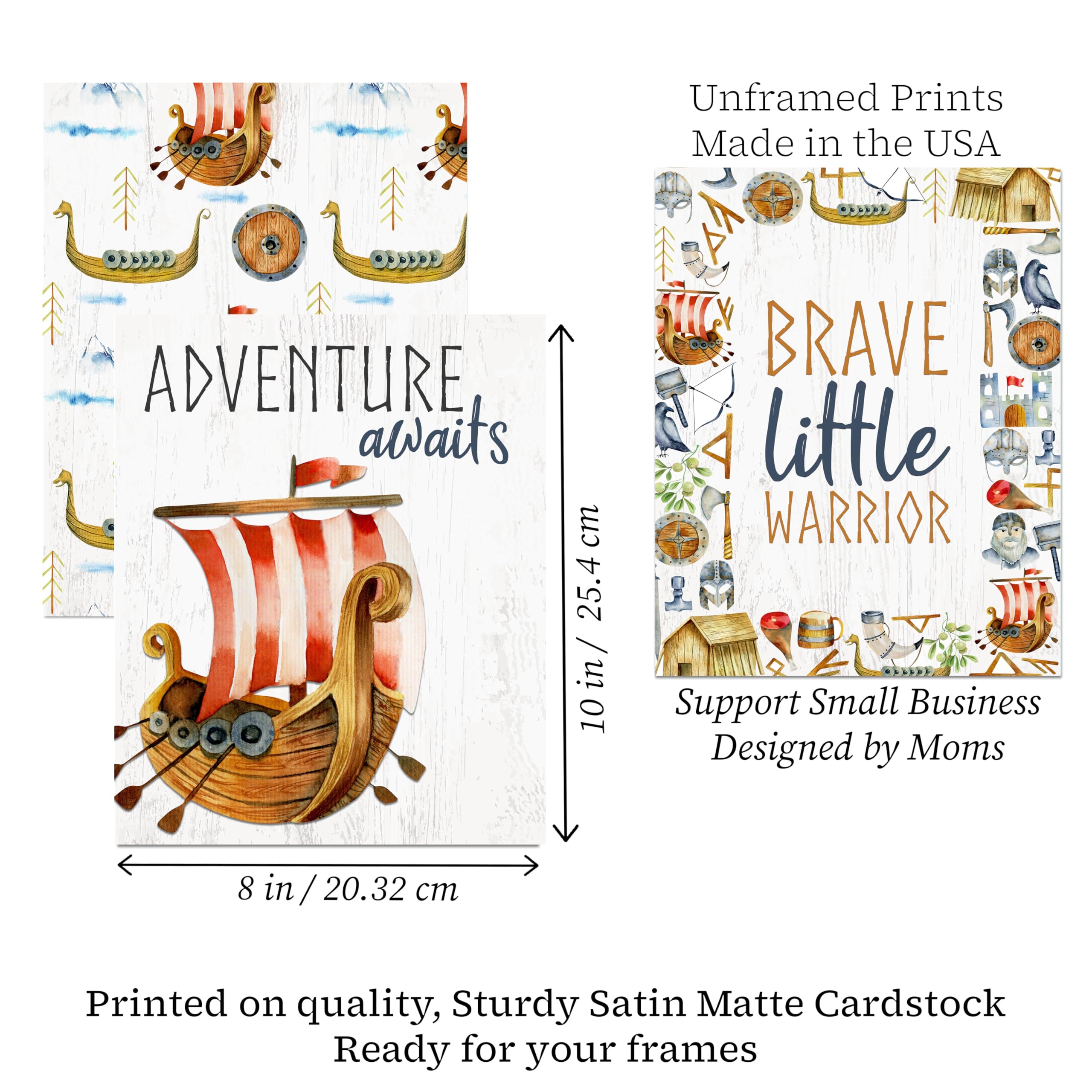 V Is For Viking Nursery Wall Art Prints - Set of 6, 8x10 Watercolor Decor