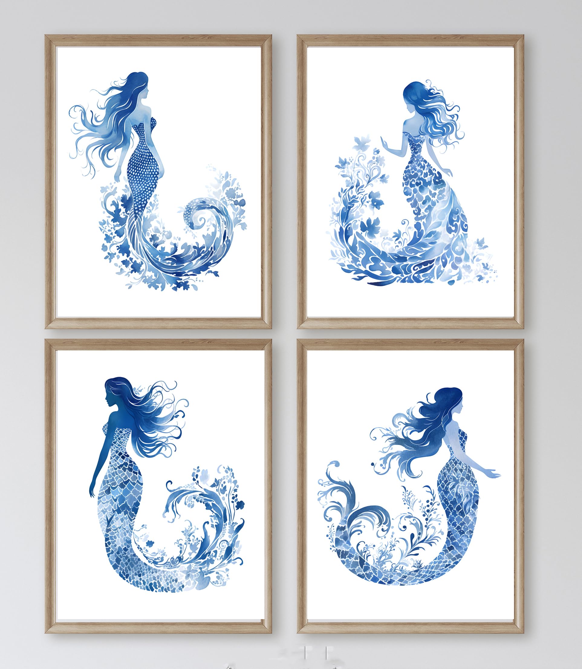 Coastal Sea Life Wall Art Room Prints, Blue and White Chinoiserie Antique Watercolor, Nautical Decor, Crab Octopus Seashell Turtle Lobster Bathroom