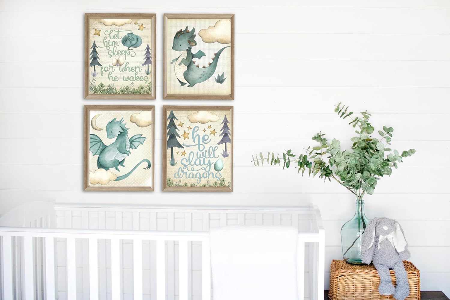 Let Him Sleep - Dragon Themed Wall Art Prints (Set of 4) Decor 8x10in