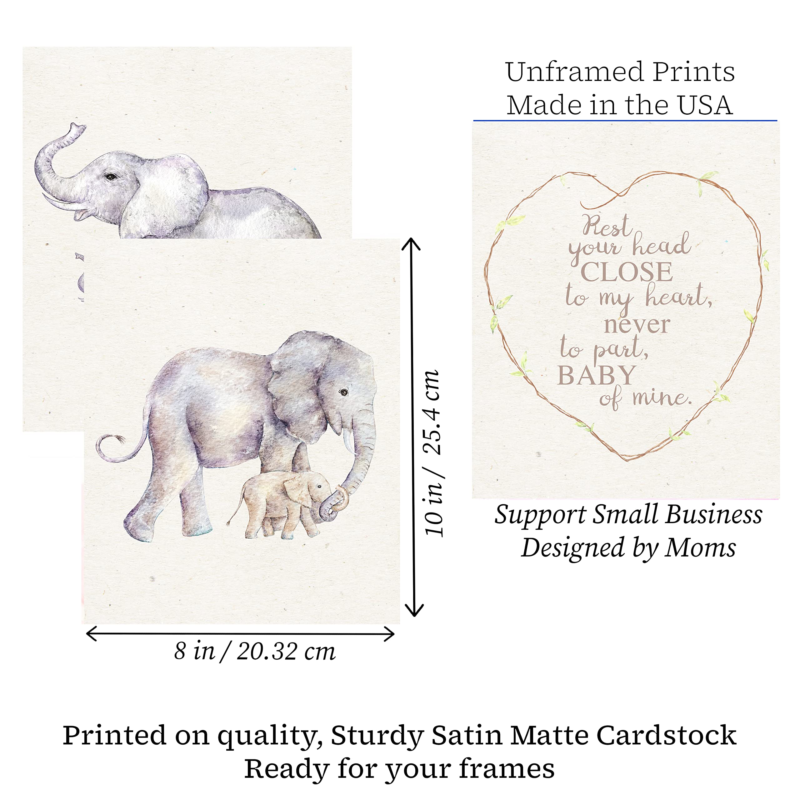 Rest Your Head Elephant Nursery Wall Art Prints - Set of 3, 8x10 Baby Decor