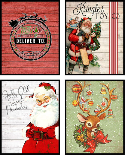 Silly Goose Gifts Gnomes Buffalo Plaid Set - Vintage Old World Themed Christmas Wall Art Prints (Set of 6)