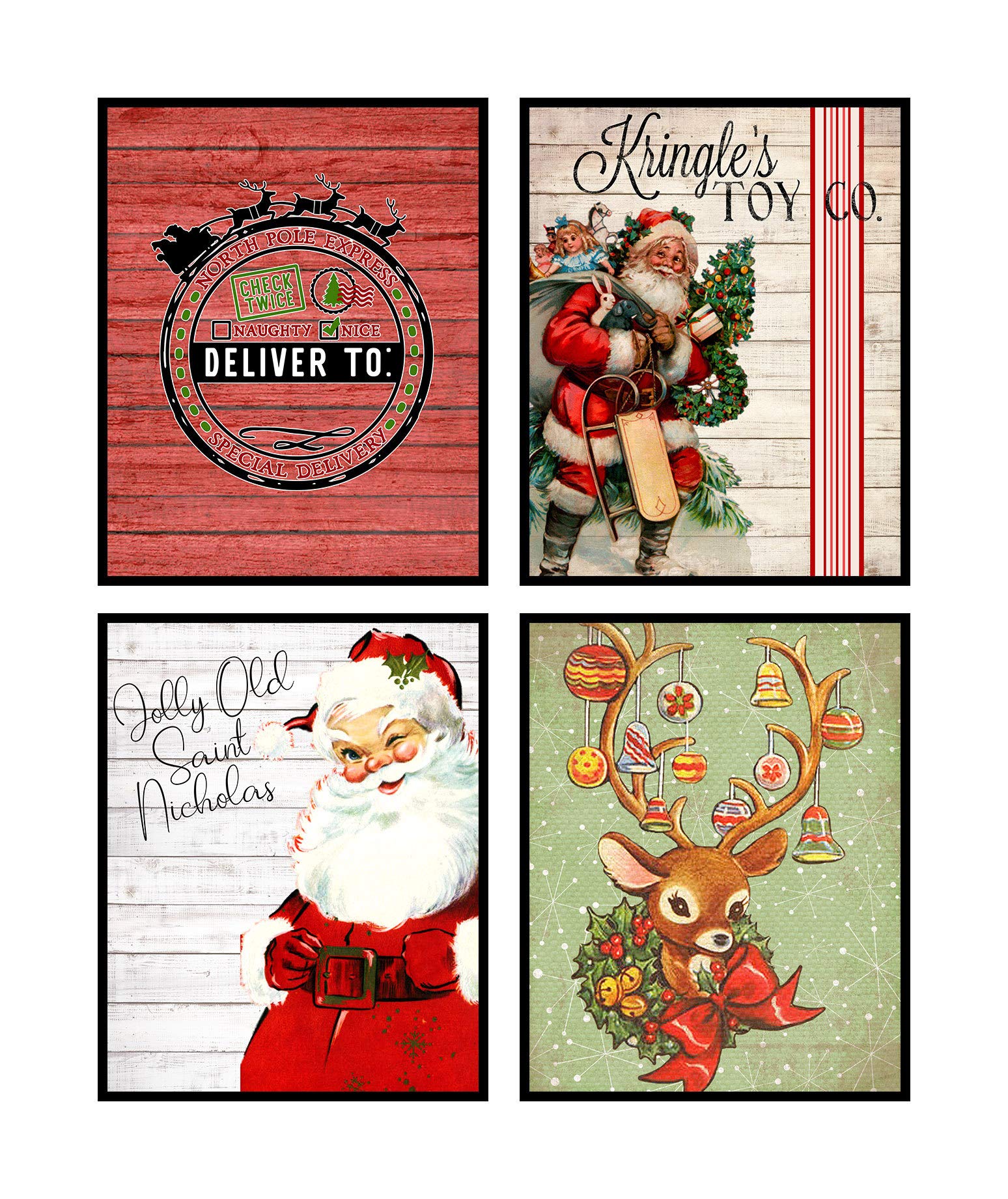 Vintage Themed Beautiful Christmas Art Print Wall Art Sets