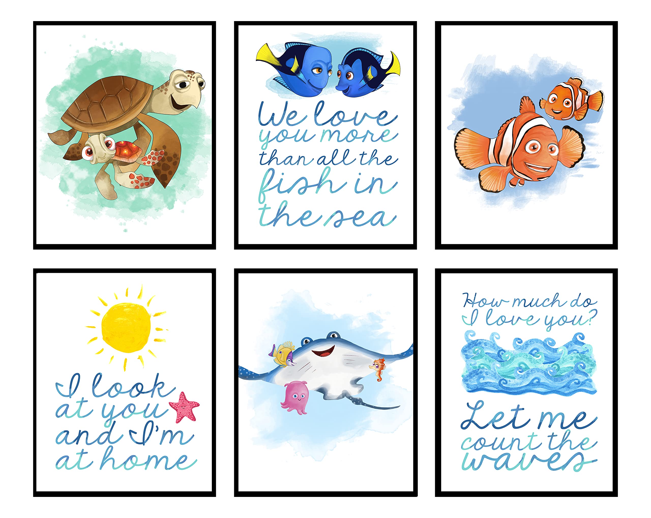 Fish Ocean Themed Character Wall Art Print Decor with Quotes Made in USA