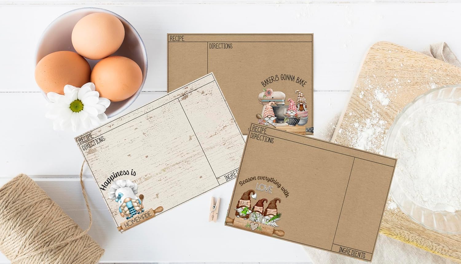 Gnome Recipe Cards 4x6 Funny Rustic Everyday Kitchen Use or Perfect Gift