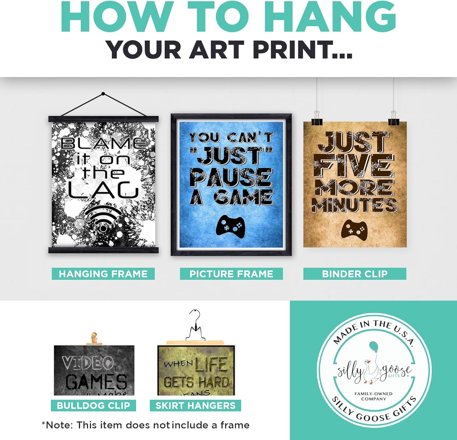 You Can't Just Pause A Game, Video Gamer Themed Wall Art Decor Prints