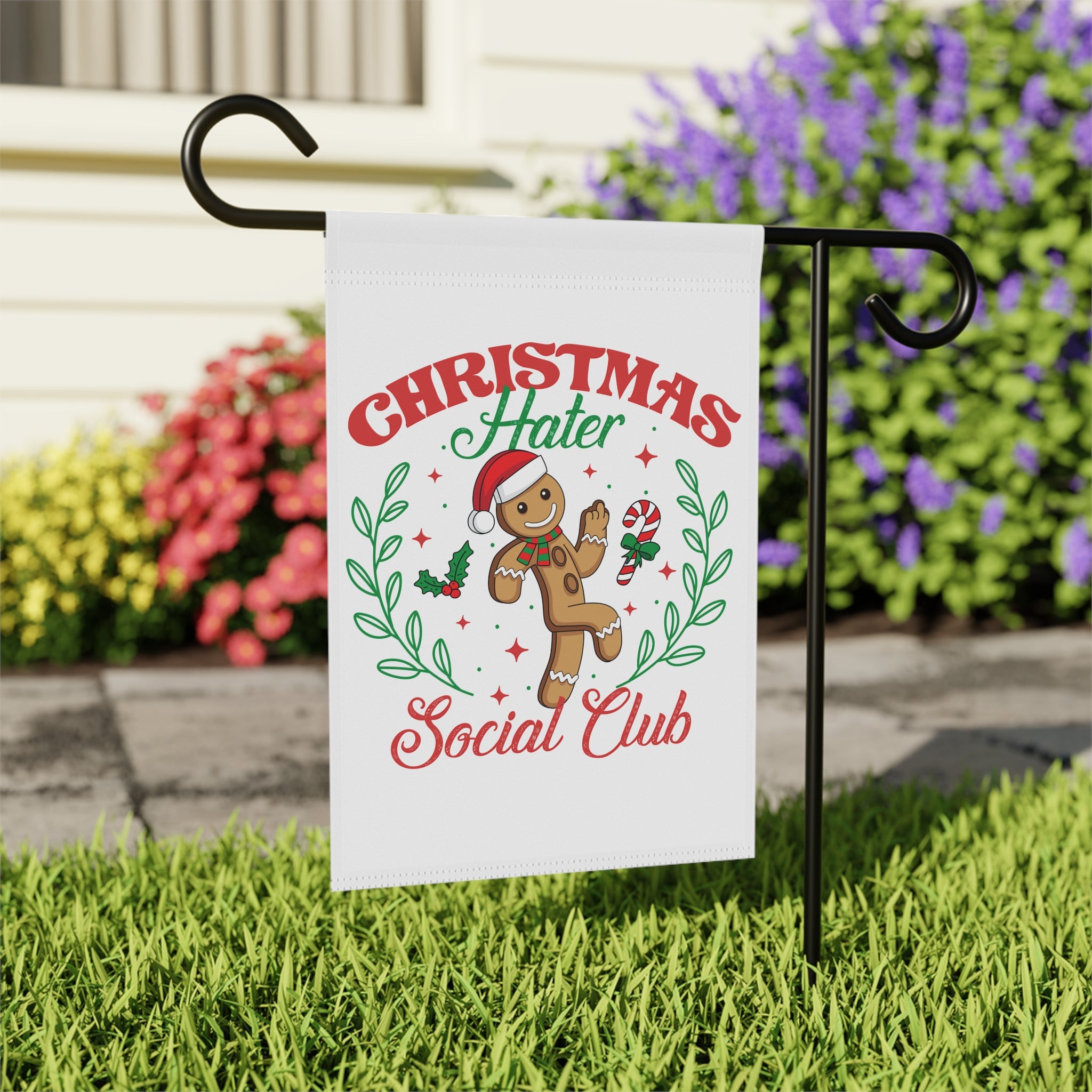 Christmas Hater Social Club Garden Flag 12x18 – Funny Winter House Yard Decor