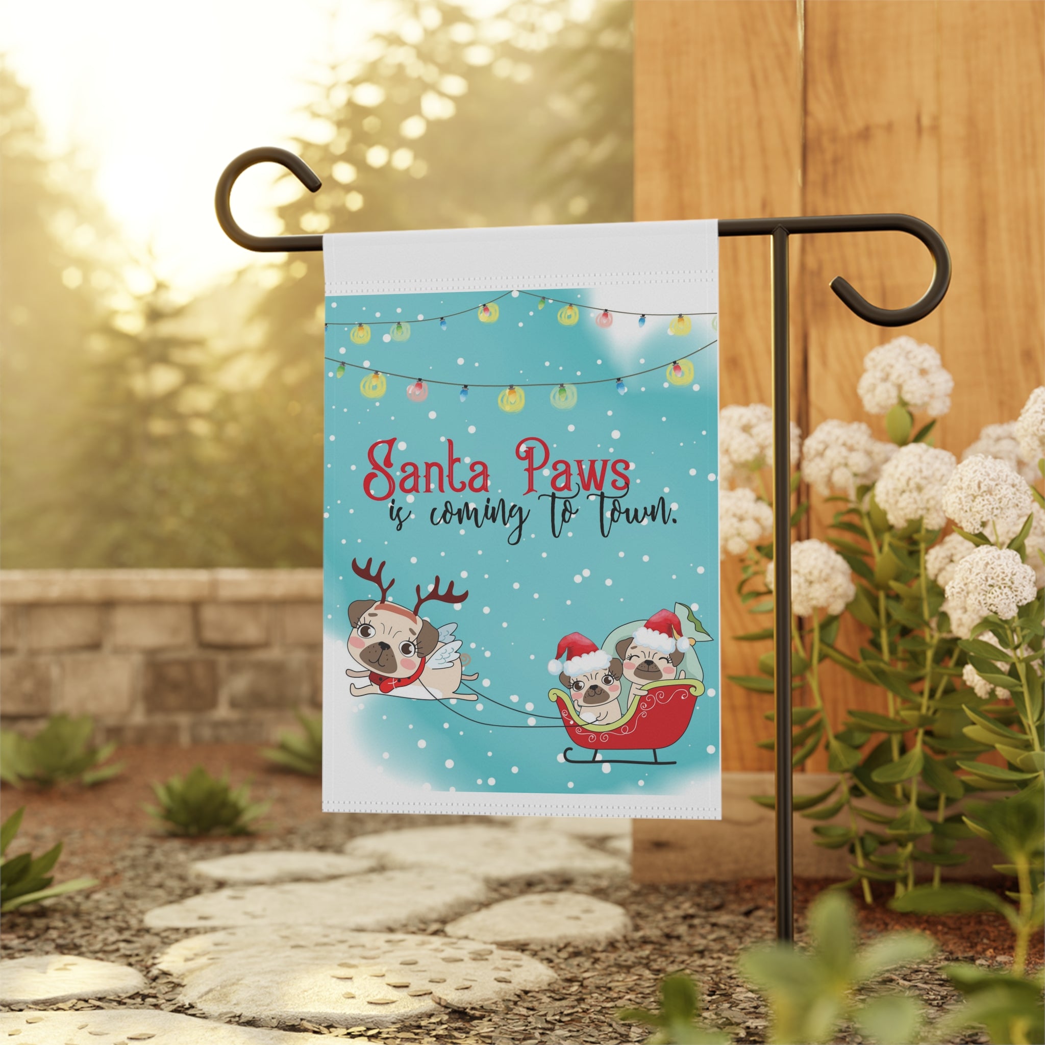 Santa Paws Is Coming To Town Christmas Garden Flag 12x18 – Cute Dog House Yard Decor
