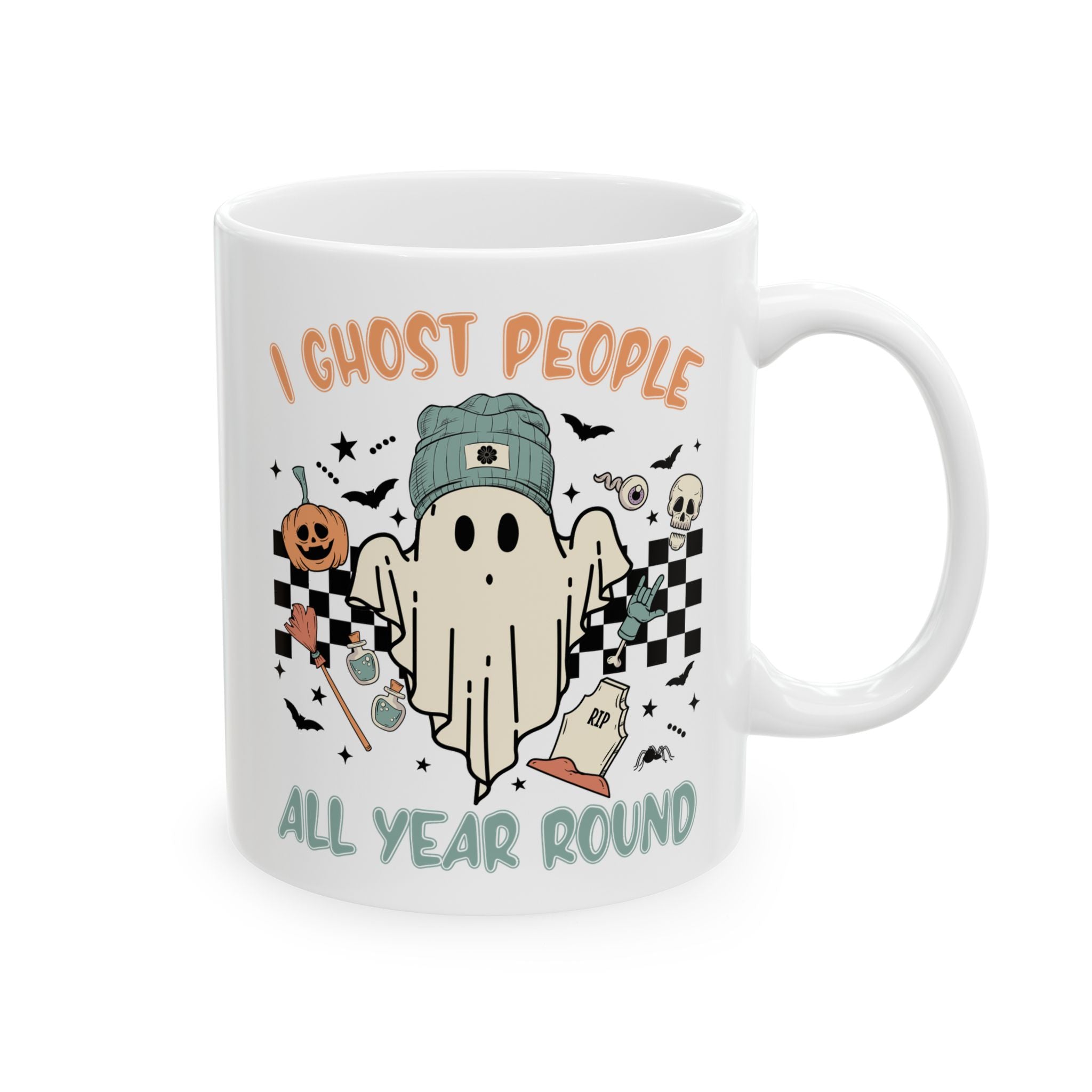 I Ghost People All Year Round – Funny Retro Halloween Coffee Mug (11oz, 15oz)