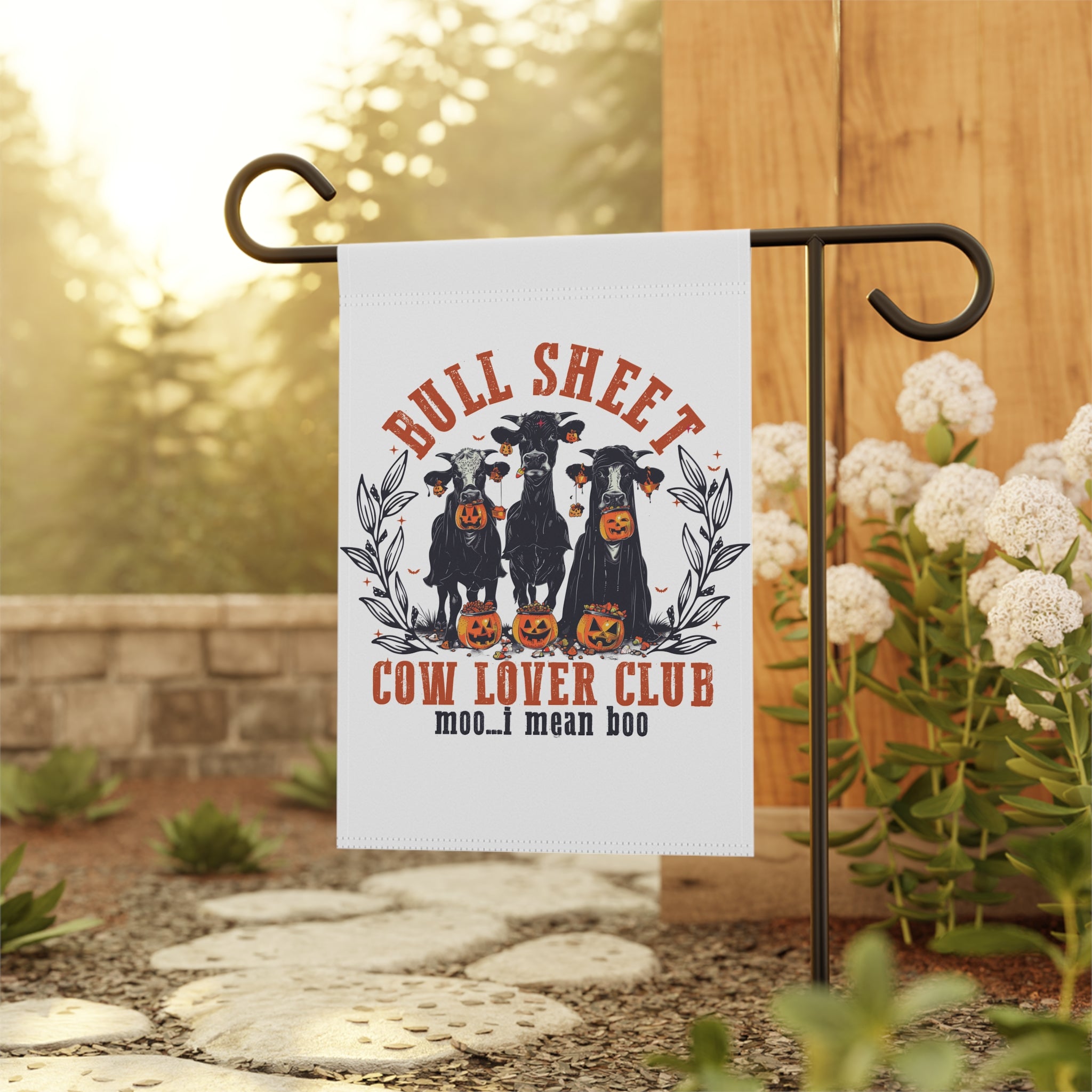 Bull Sheet Cow Lovers Club Halloween Garden Flag 12x18 – Funny Ghost House Yard Decor