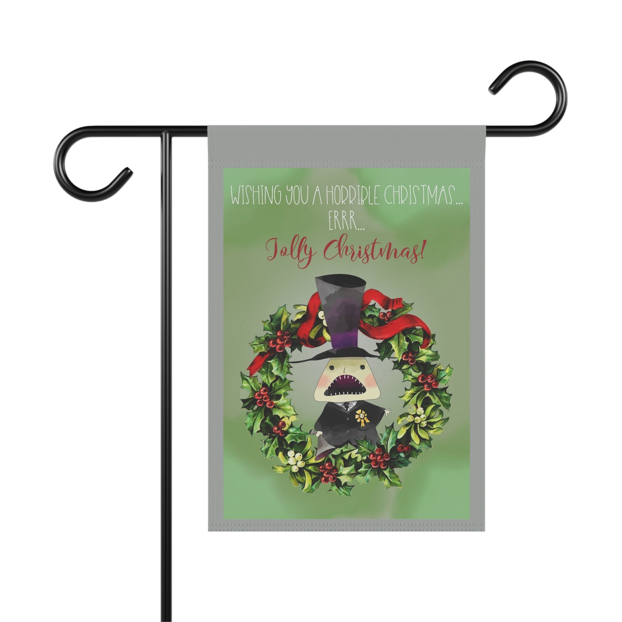 Wishing You A Horrible Christmas funny grumpy character garden flag, 12x18 winter yard decor