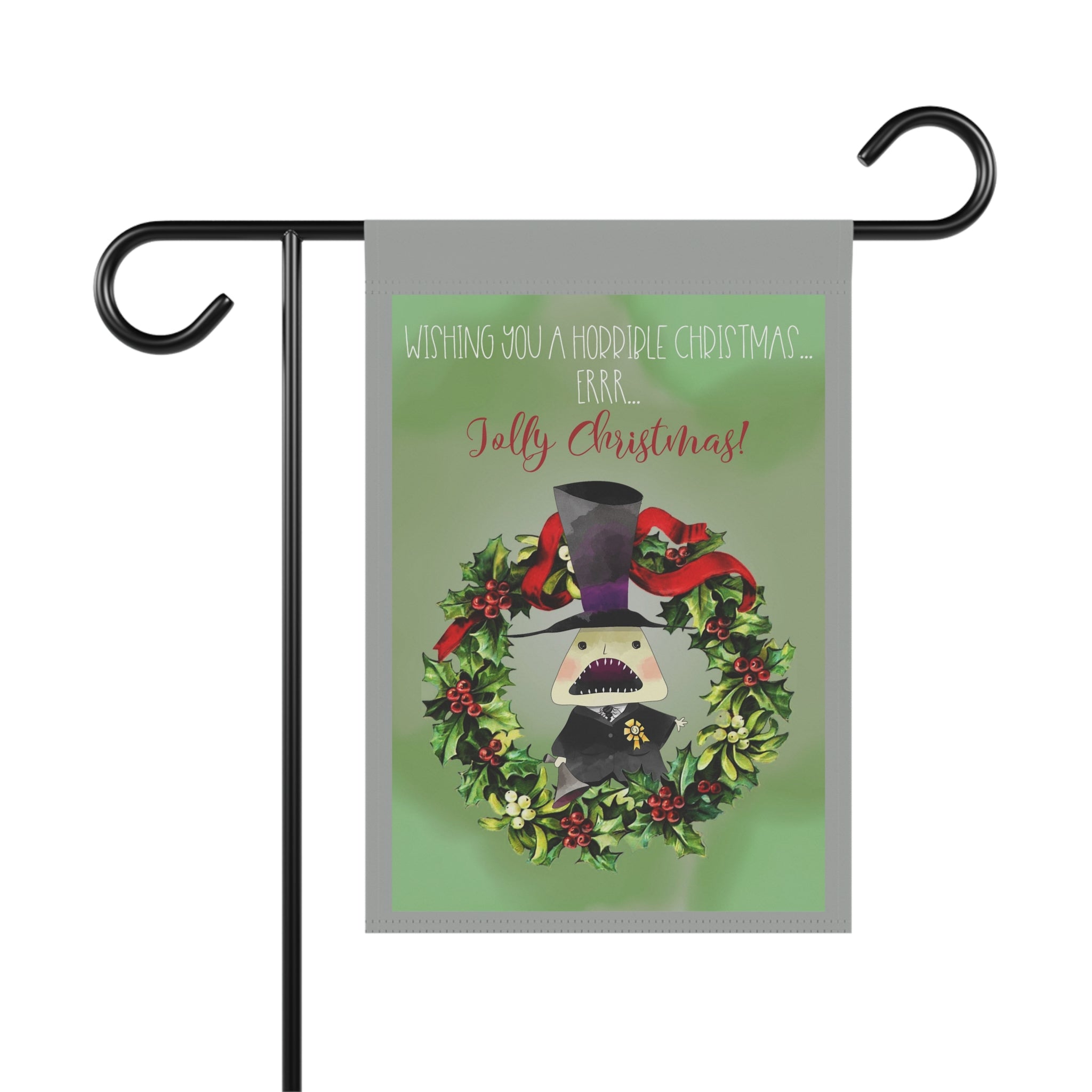 Wishing You A Horrible Christmas funny grumpy character garden flag, 12x18 winter yard decor