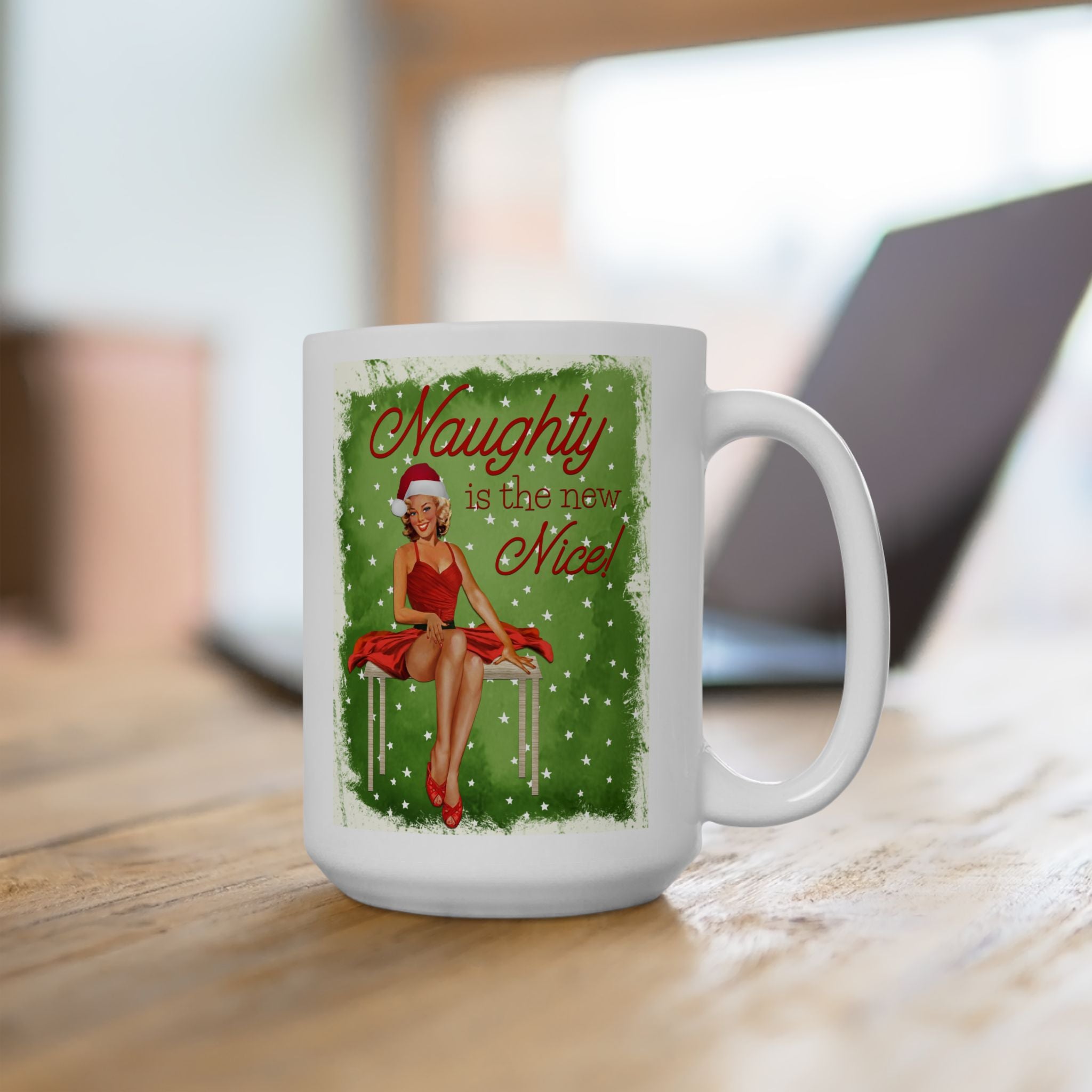 Naughty Is The New Nice – Funny Vintage Christmas Pinup Mug (11oz, 15oz)