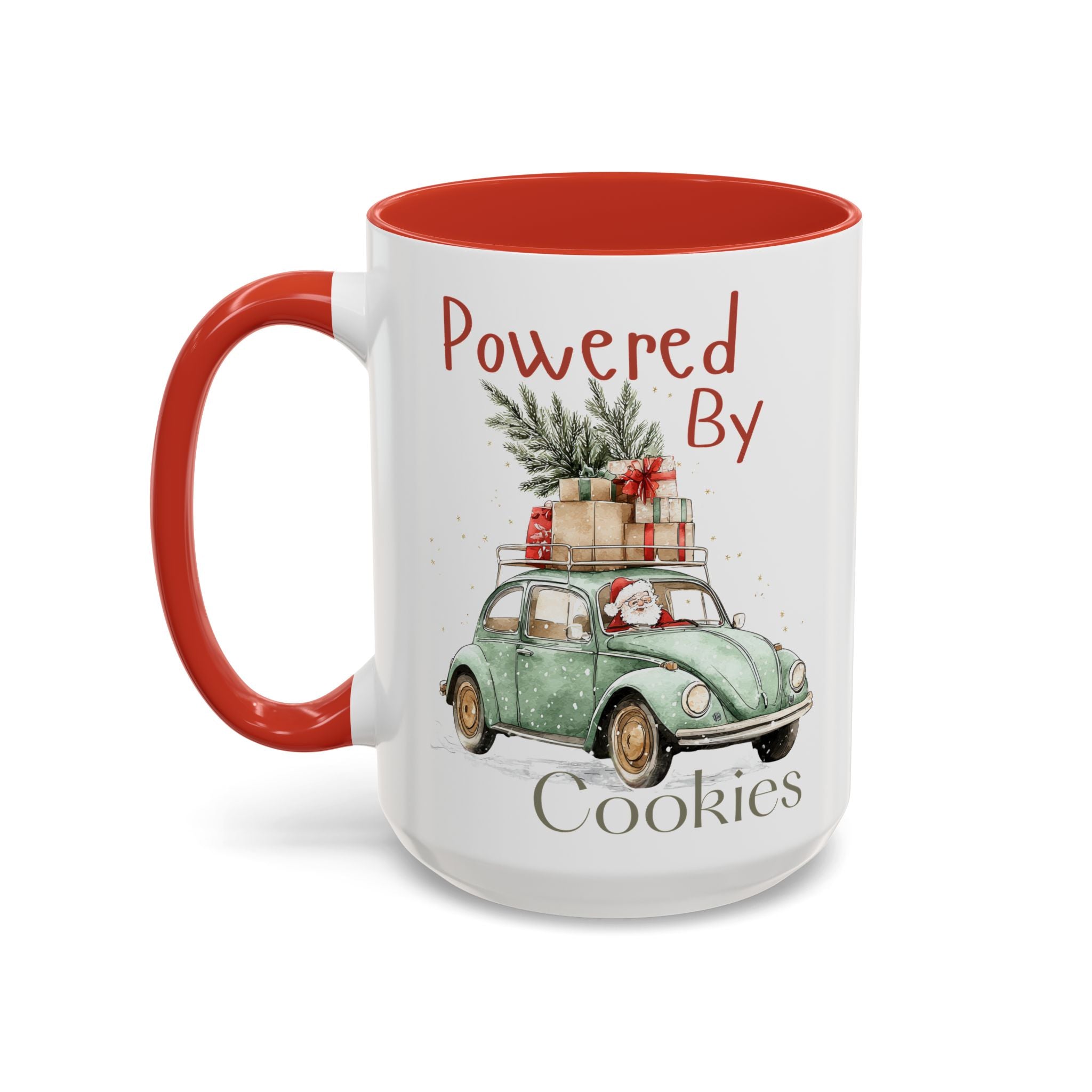 "Powered By Cookies" Holiday Santa Vintage Car Christmas Coffee Mug (11/15oz)