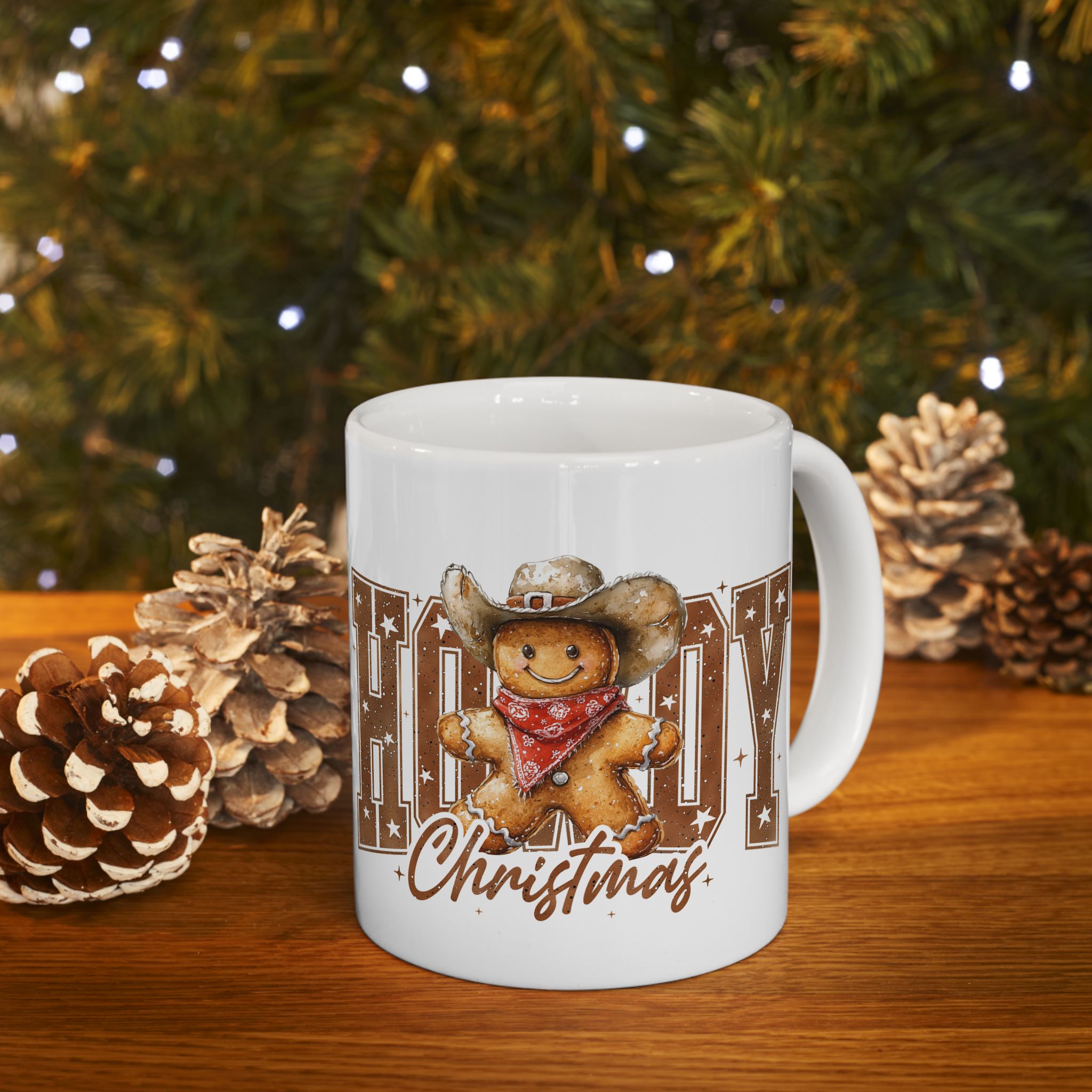 Western Gingerbread Howdy Christmas Ceramic Country Gift Mug