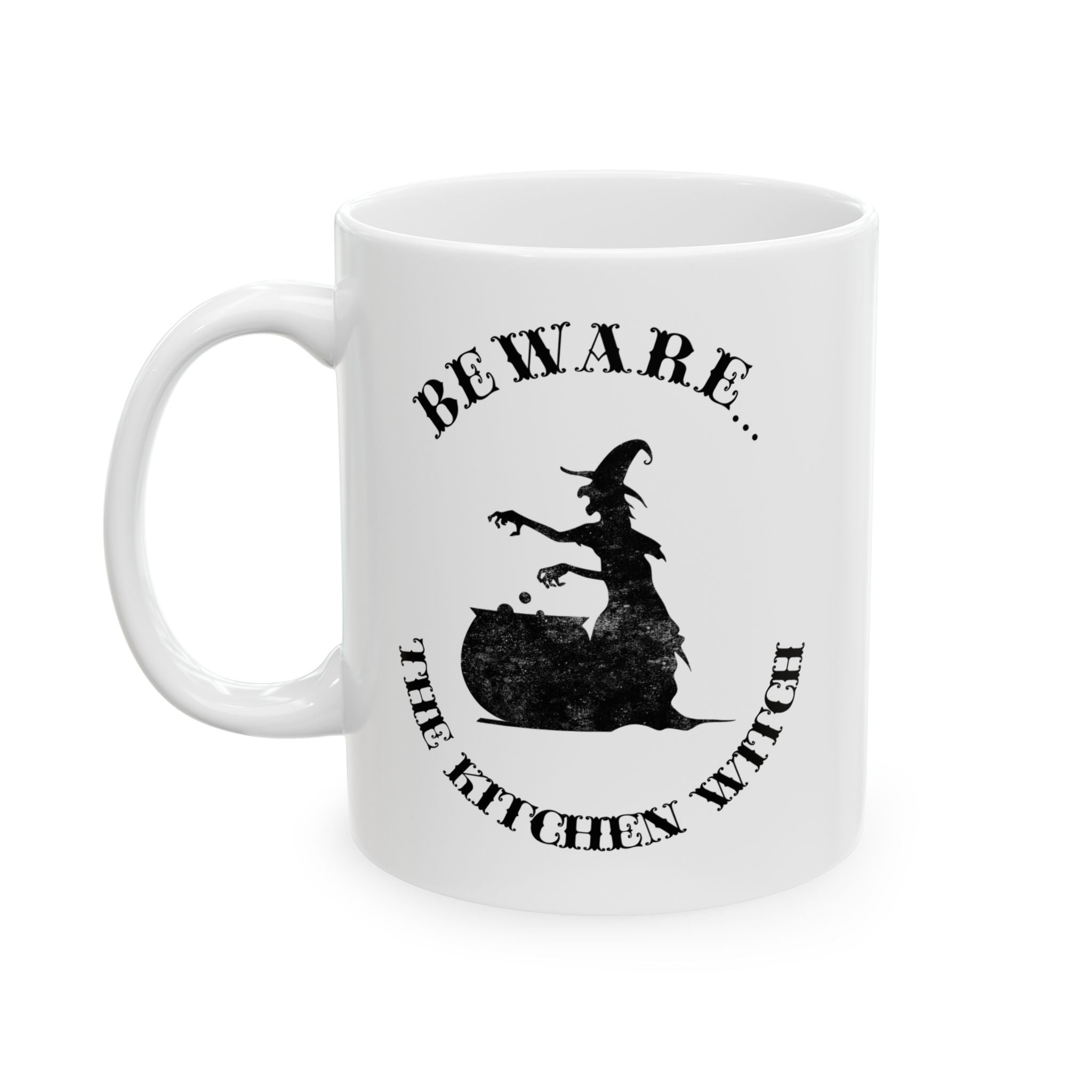 Beware The Kitchen Witch - Funny Cauldron Halloween Mug Drinkware Design (11oz, 15oz)