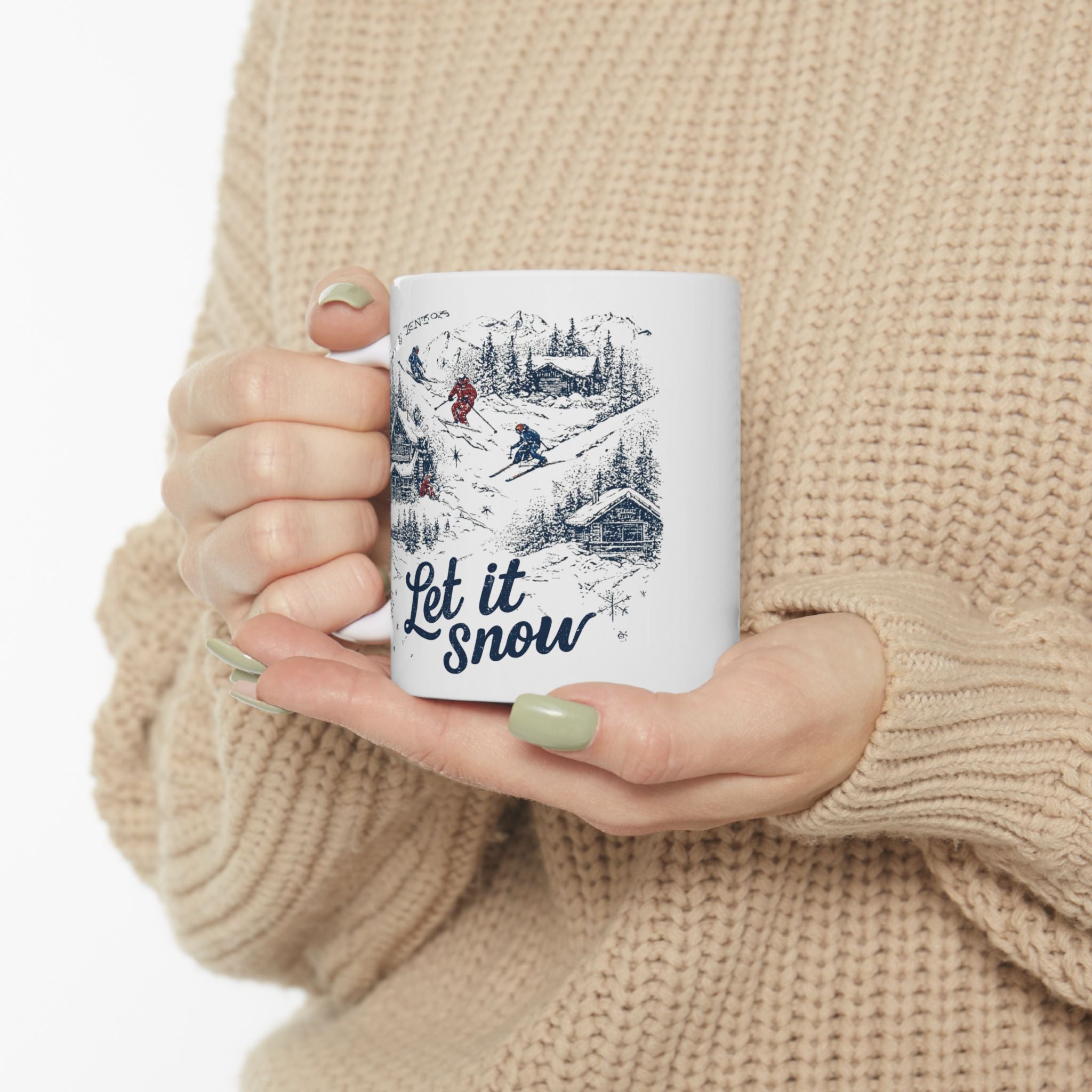 Winter Cabin Hand Drawn Mug – Cozy Snowy Lodge Scenic Coffee Cup