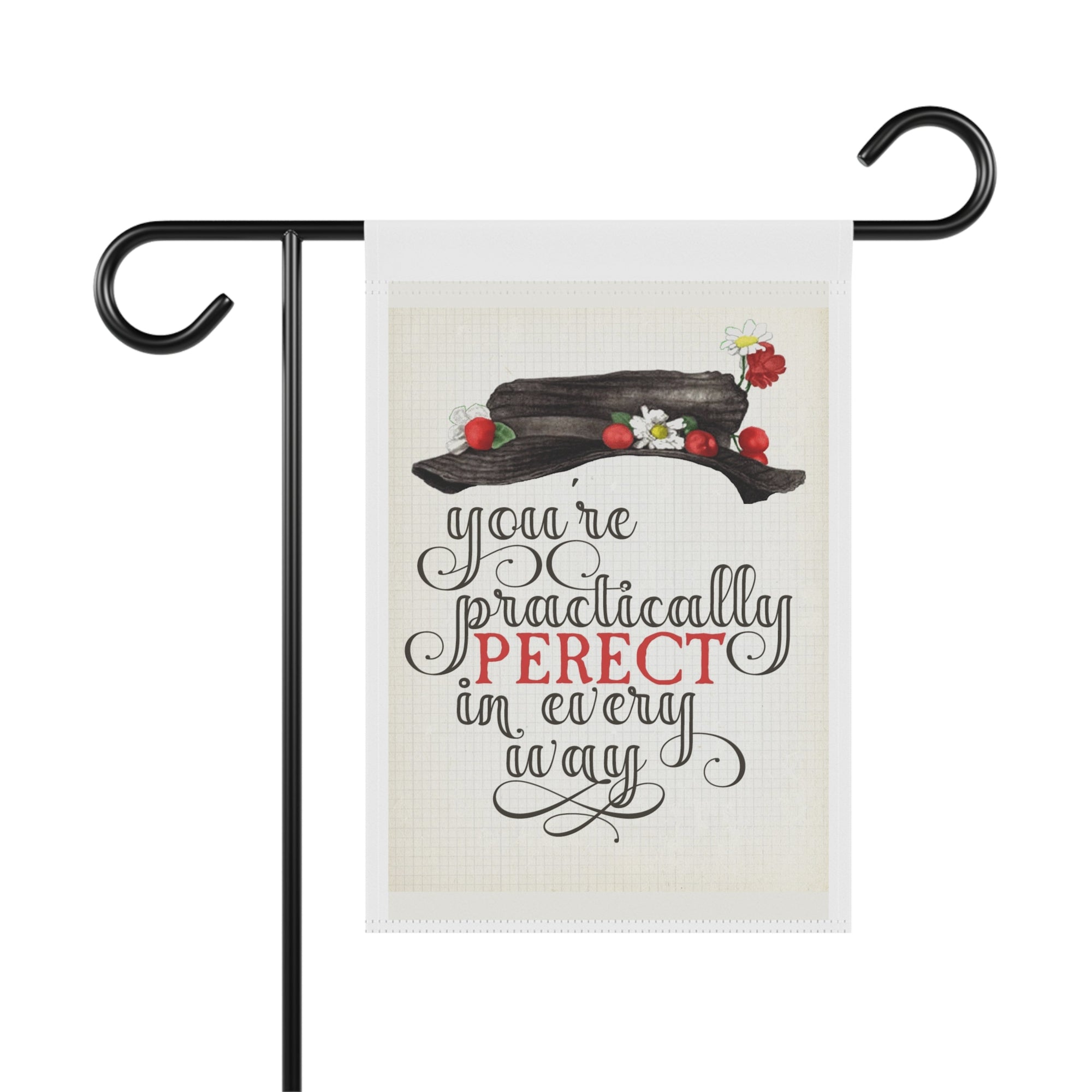 Happy Practically Perfect vintage musical garden flag, 12x18 family yard decor