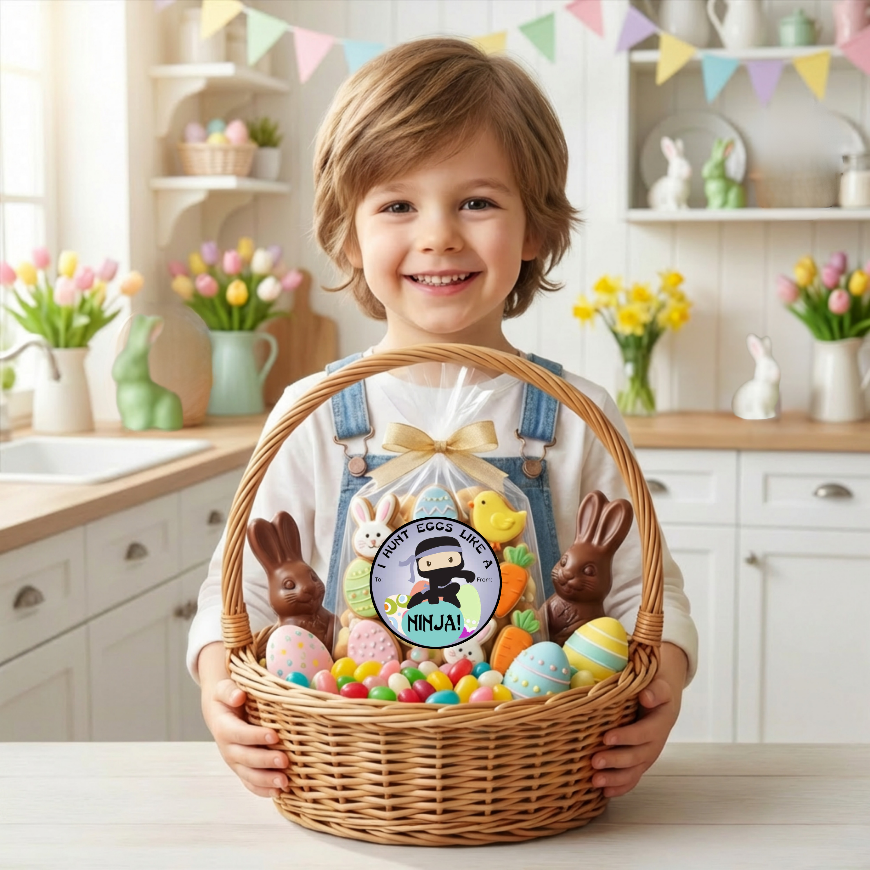 Fun Ninja Themed Easter Hunt Egg Sticker Labels - Digital Download