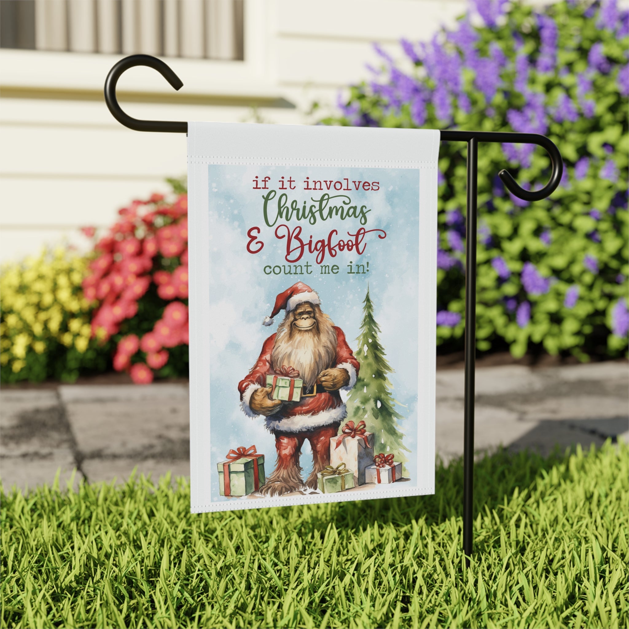 If It Involves Christmas and Bigfoot I'm In Garden Flag 12x18 Winter House Yard Decor