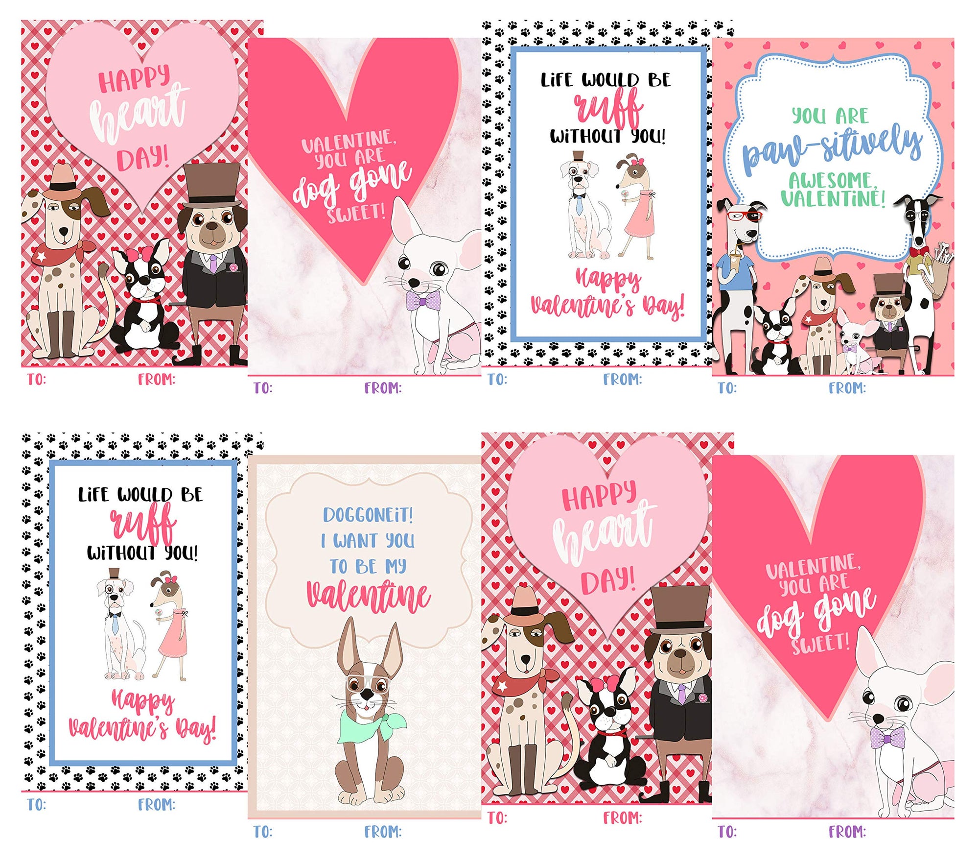 Hipster Puppy Dog Themed Valentine Day Classroom Sharing Card Set (20 Included) Trendy