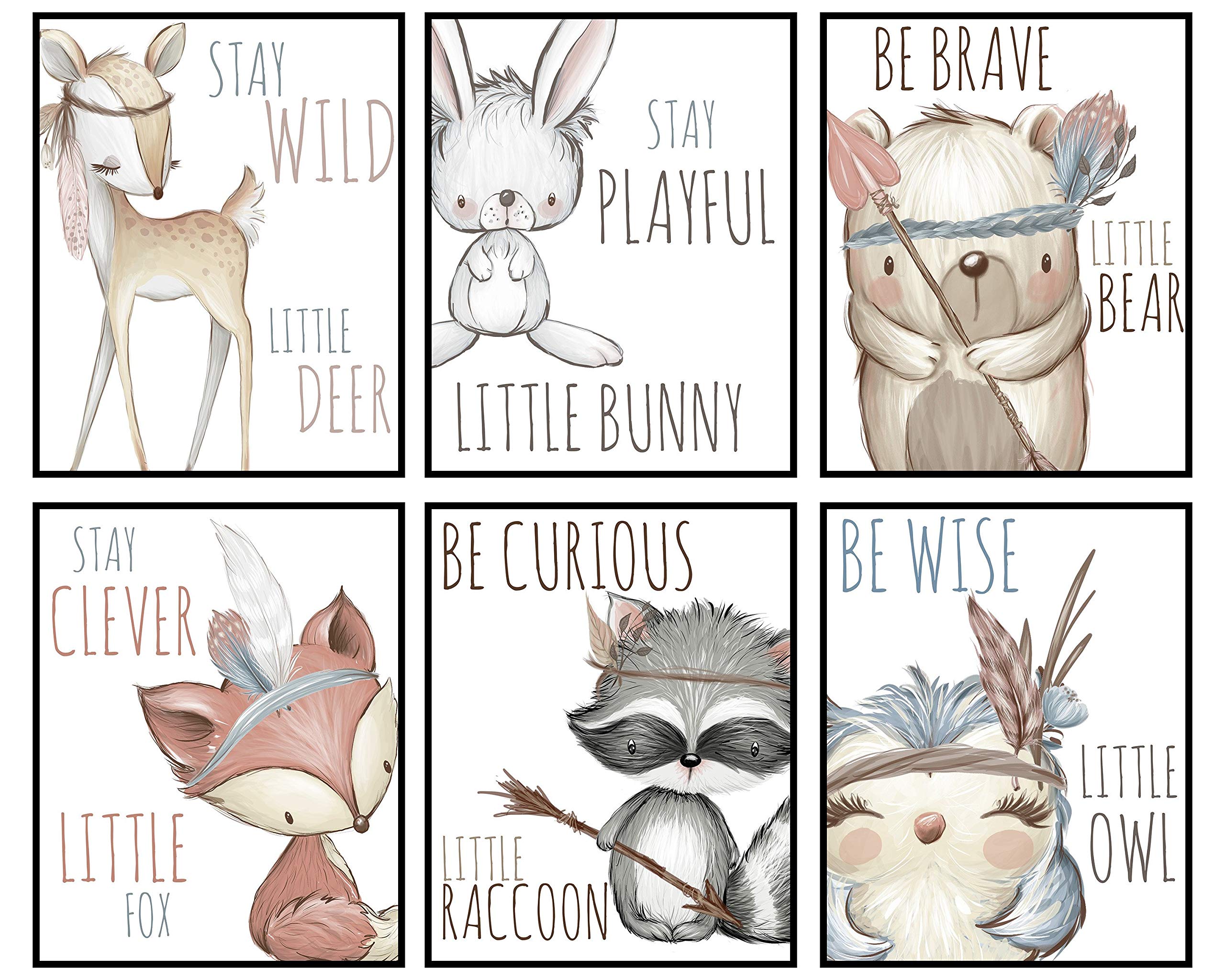 Playful Woodland Animals Tribal Themed Room Wall Art Decor