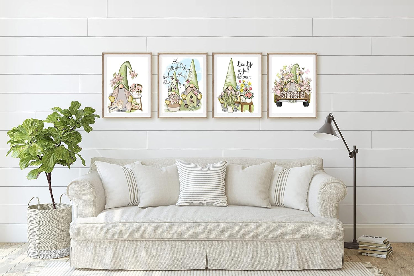 Live Life in Full Bloom Gnome Spring Themed Home Art Print Design Wall Decor Set