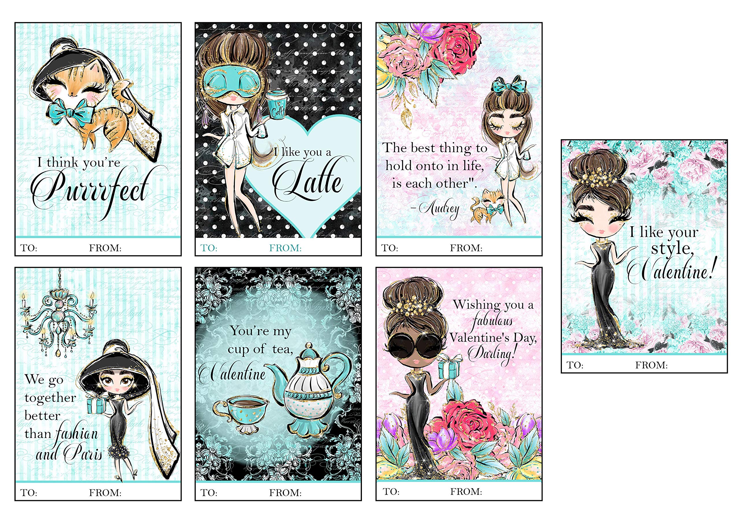 Fashion themed Valentine's Day cards classroom exchange set of 21 for kids