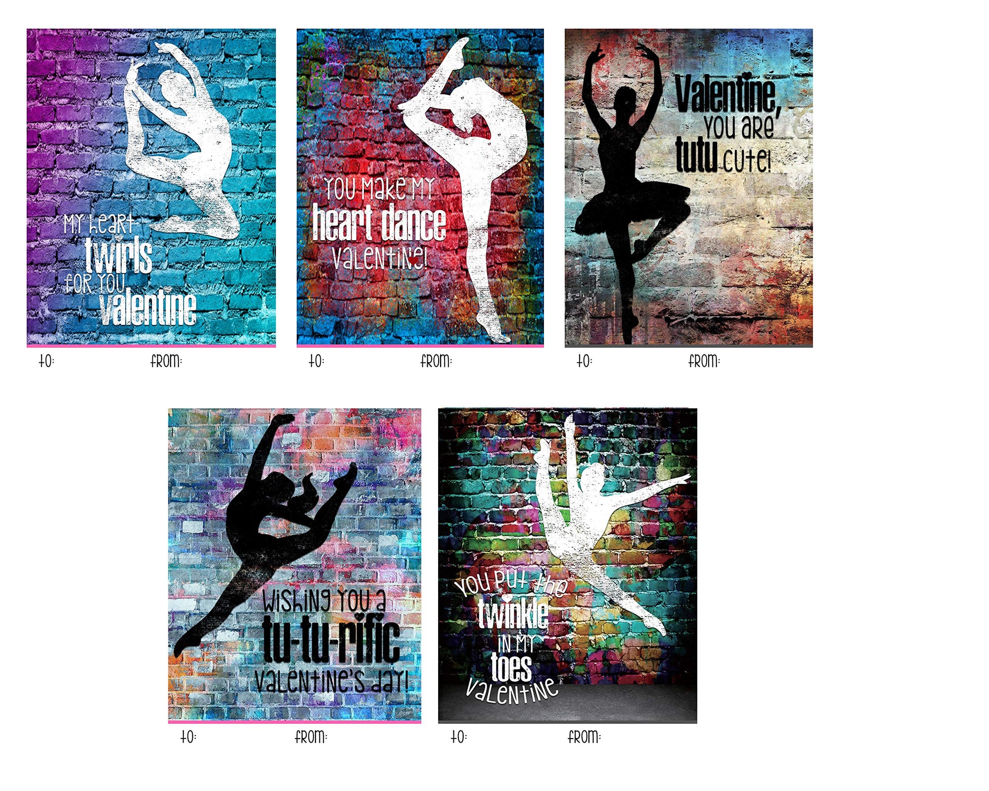 Dance Themed Valentine's Day Card Set (Set of 25) Valentine Classroom Sharing Exchange Party Kids Children