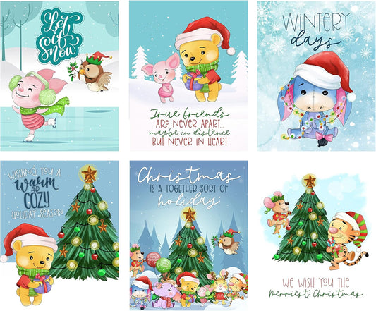 Silly Goose Gifts Pooh Bear Christmas Holiday Themed Greeting Card Set (Set of 6) with Envelopes