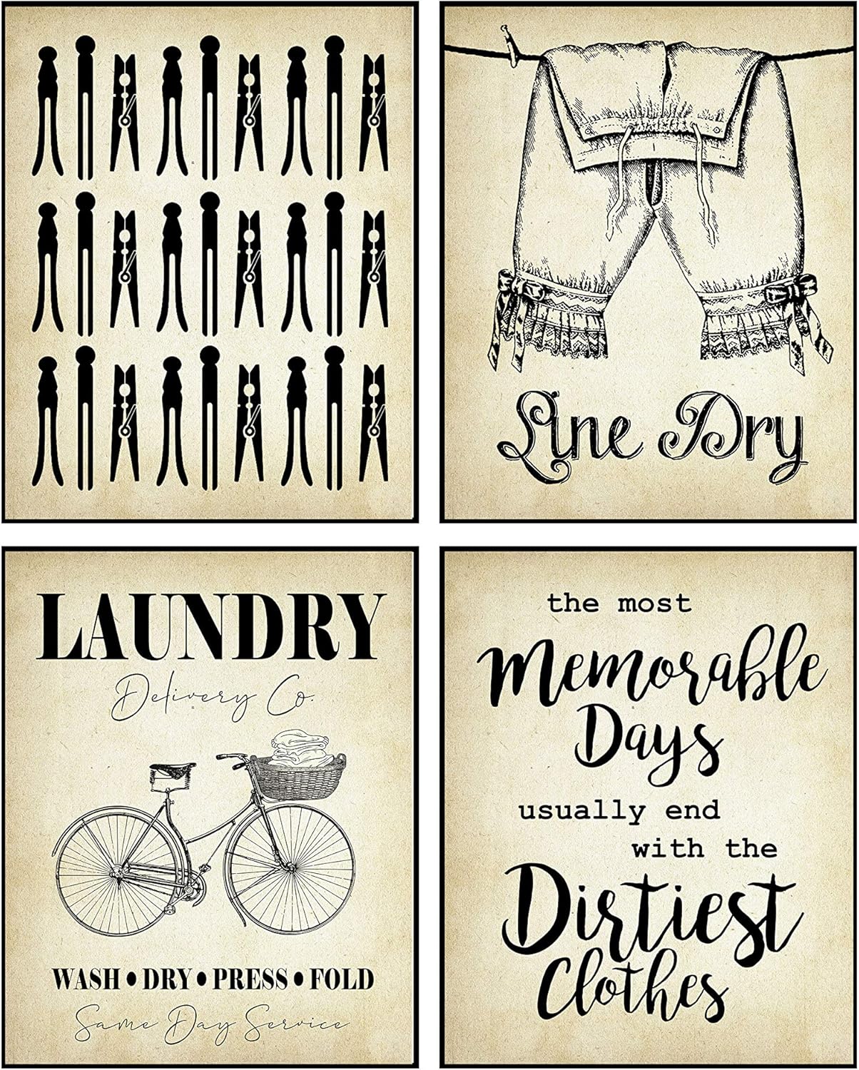 Silly Goose Gifts Laundry Room Themed Decor Art Print Wall Art Funny Gift Sets Typography Rustic Retro Unframed Pictures Signs Rules (Fluff and Fold)