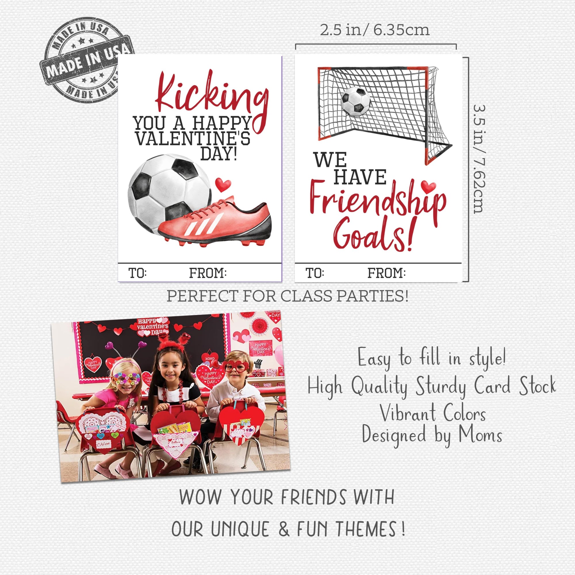 Soccer Sports Themed Valentines Day Card for Kids School Classroom Exchange (25 included) Sharing Heart