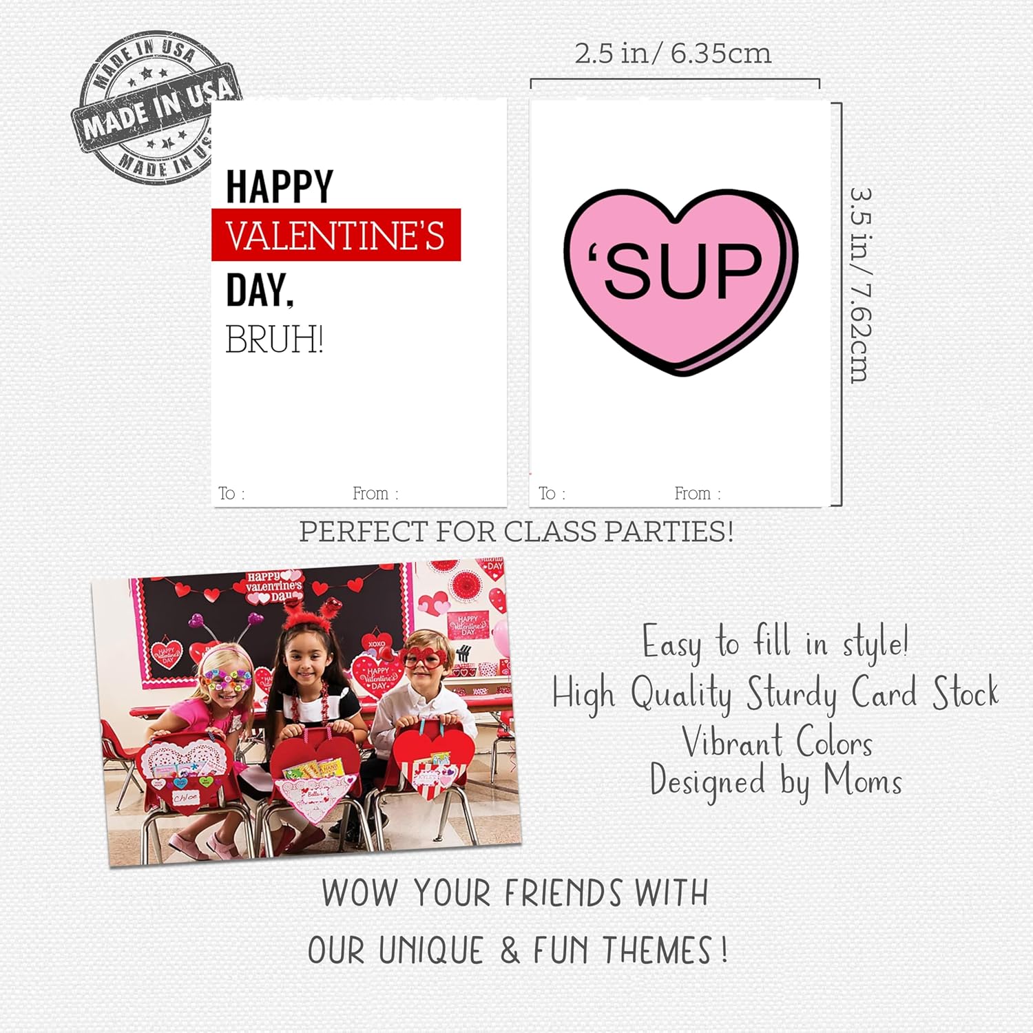 Bruh Funny Slang Themed Valentines Day Card for Kids School Classroom Exchange