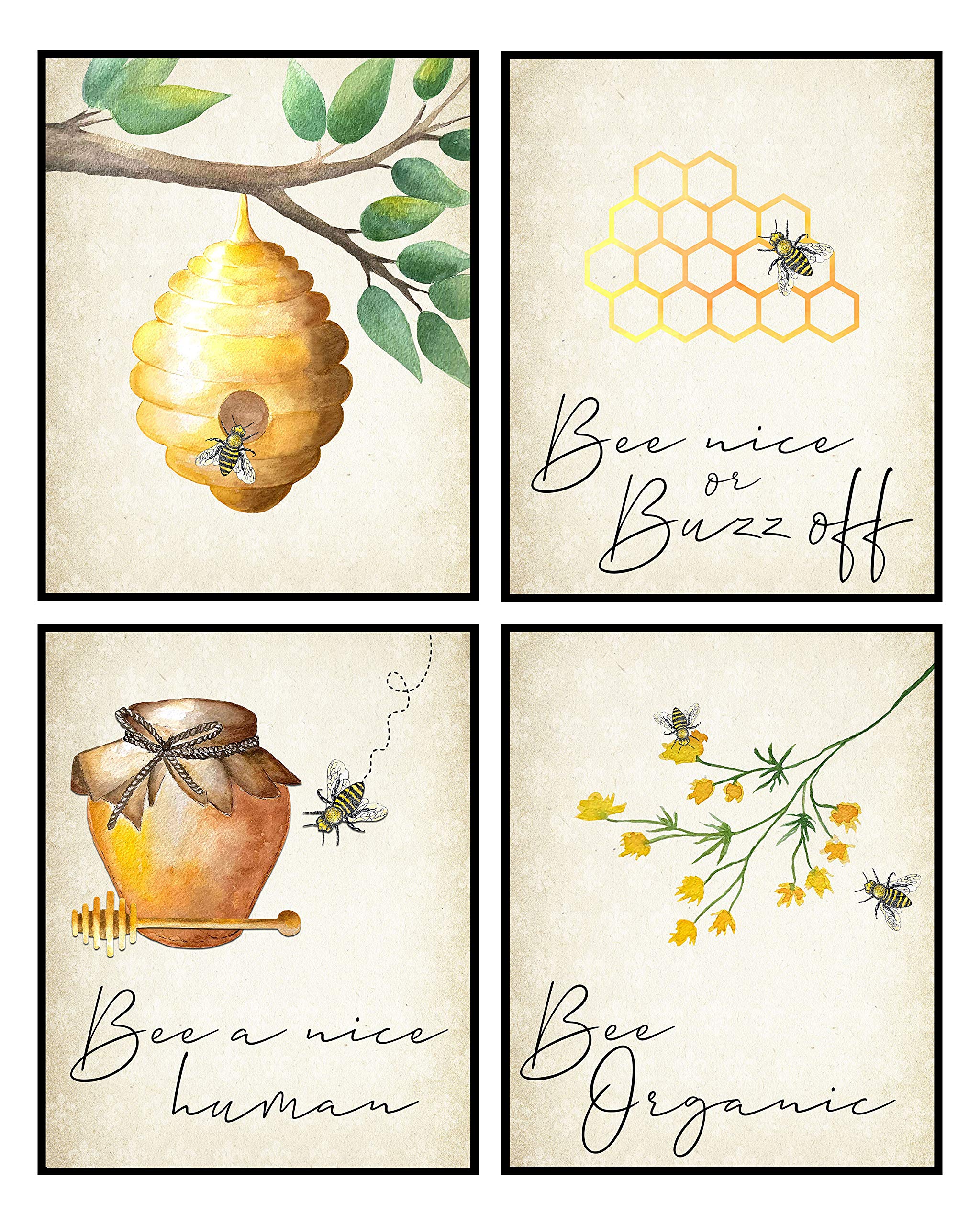 Home Is Where Your Honey Is - Art Print Watercolor Design Wall Room Home Bathroom Decor Set - Bee A Nice Human