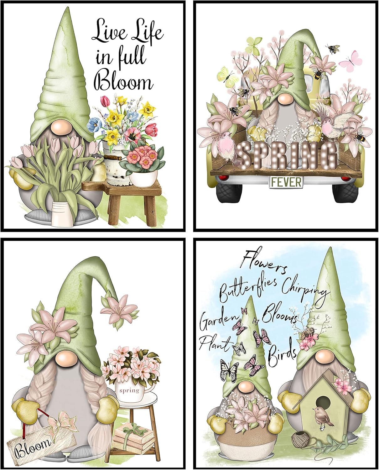 Live Life in Full Bloom Gnome Spring Themed Wall Art Print Decor