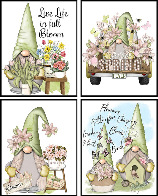 Live Life in Full Bloom Gnome Spring Themed Home Art Print Design Wall Decor Set