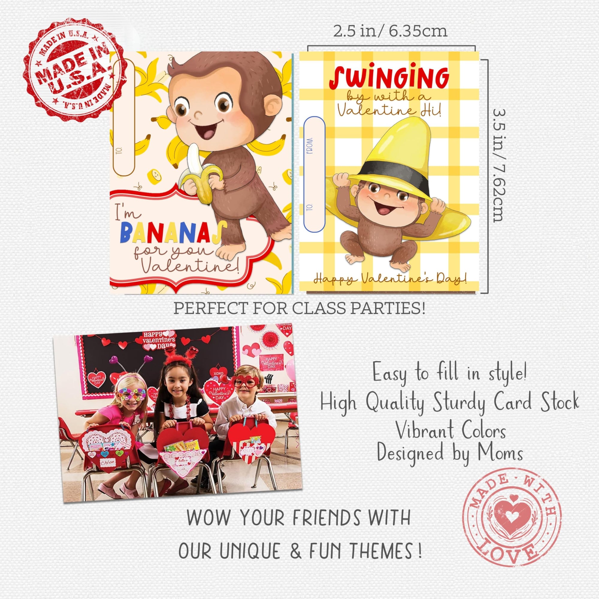 Cute Monkey Valentine Day Classroom Sharing Cards (Set of 24) Valentine's Party Exchange - I'm Bananas for You