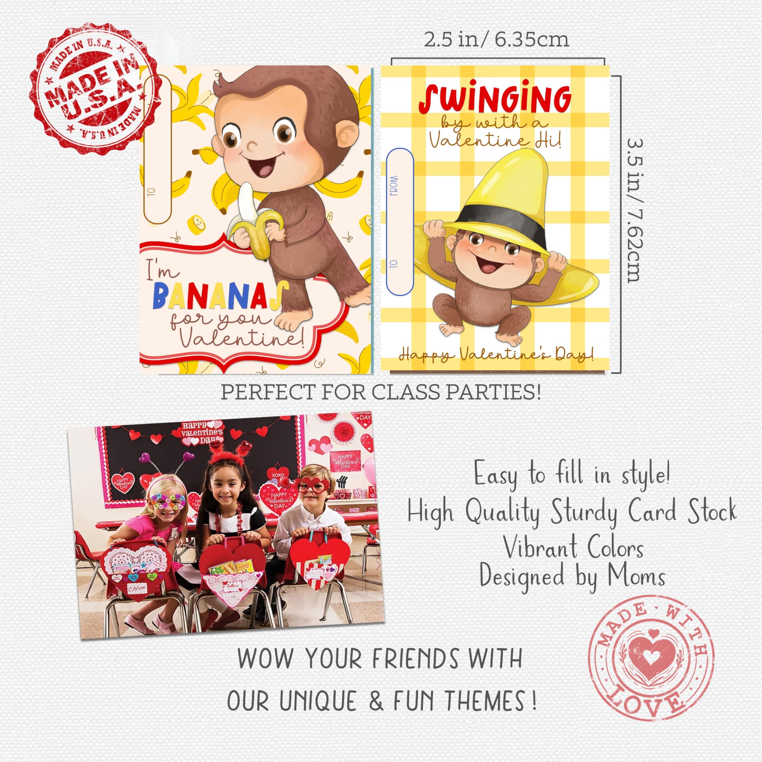 Cute Monkey Valentine Day Classroom Sharing Cards (Set of 24) Valentine's Party Exchange - I'm Bananas for You