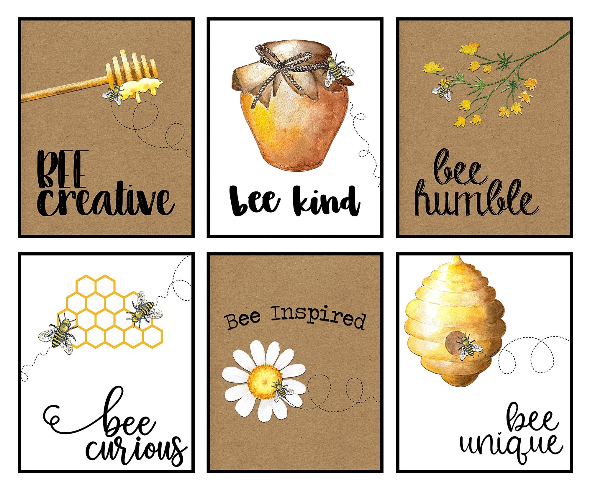 Home Is Where Your Honey Is - Art Print Watercolor Design Wall Room Home Bathroom Decor Set - Bee A Nice Human