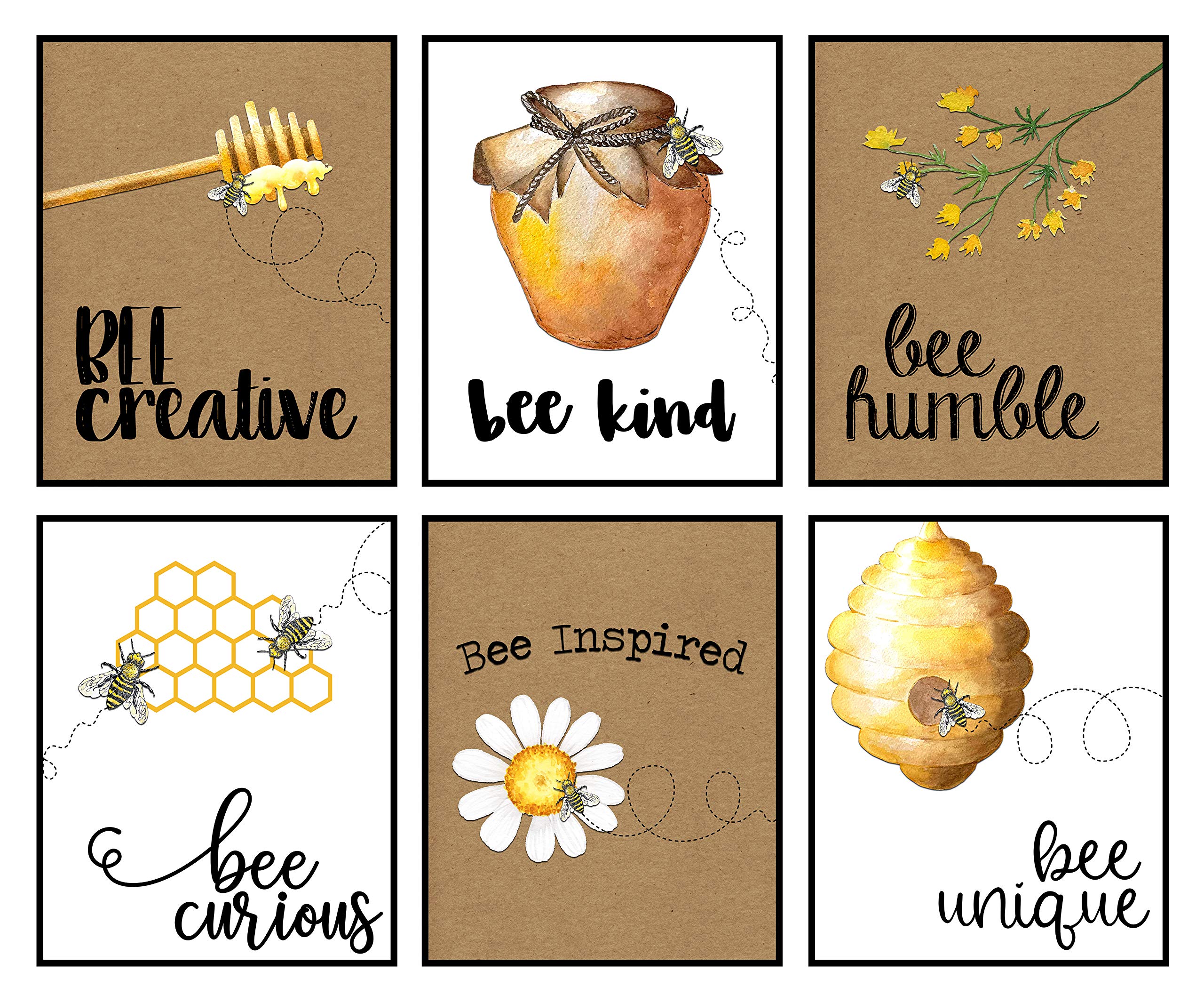 Home Is Where Your Honey Is - Art Print Watercolor Design Wall Room Home Bathroom Decor Set - Bee A Nice Human