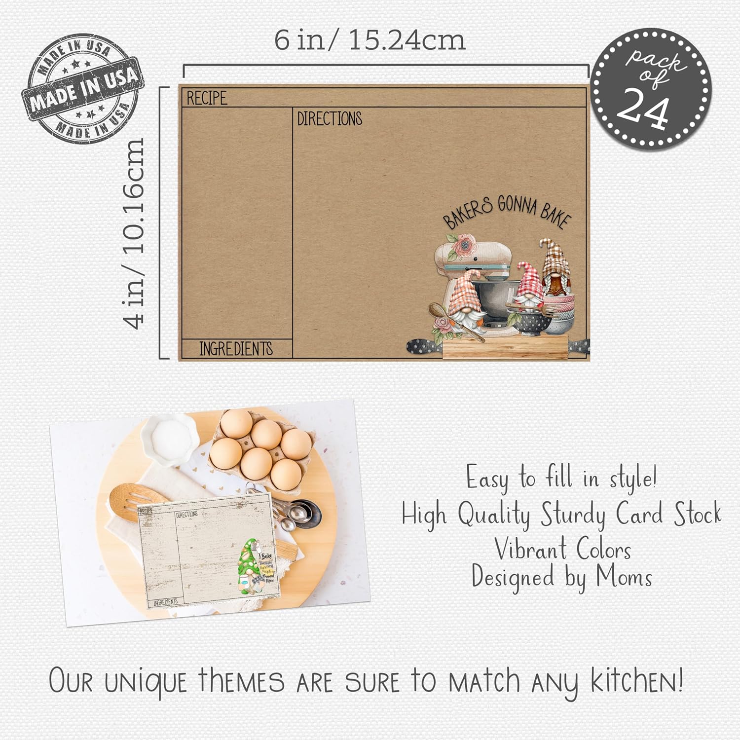 Gnome Recipe Cards 4x6 Funny Rustic Everyday Kitchen Use or Perfect Gift